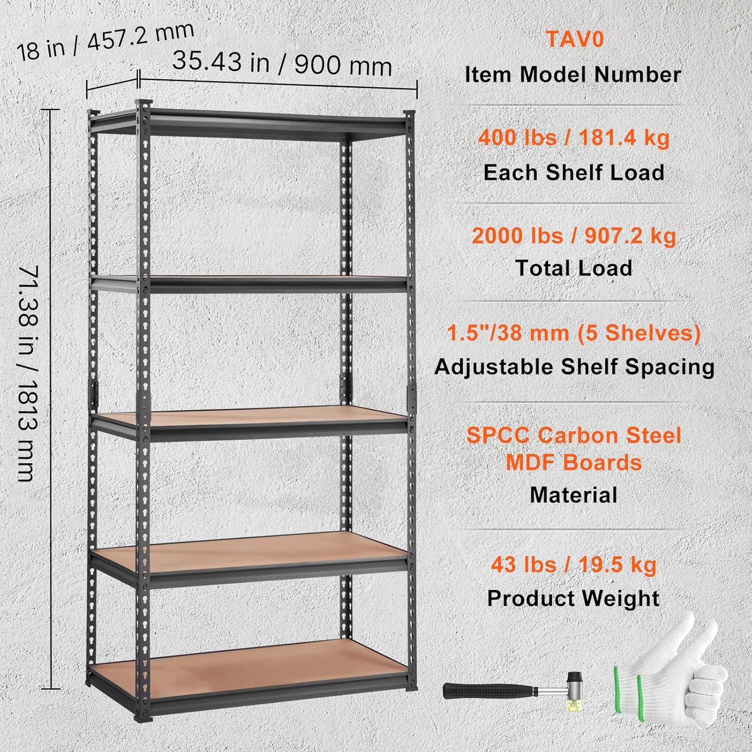 Storage Shelving Unit, 5-Tier Adjustable, 2000 lbs Capacity, Heavy Duty Garage Shelves Metal Organizer Utility Rack