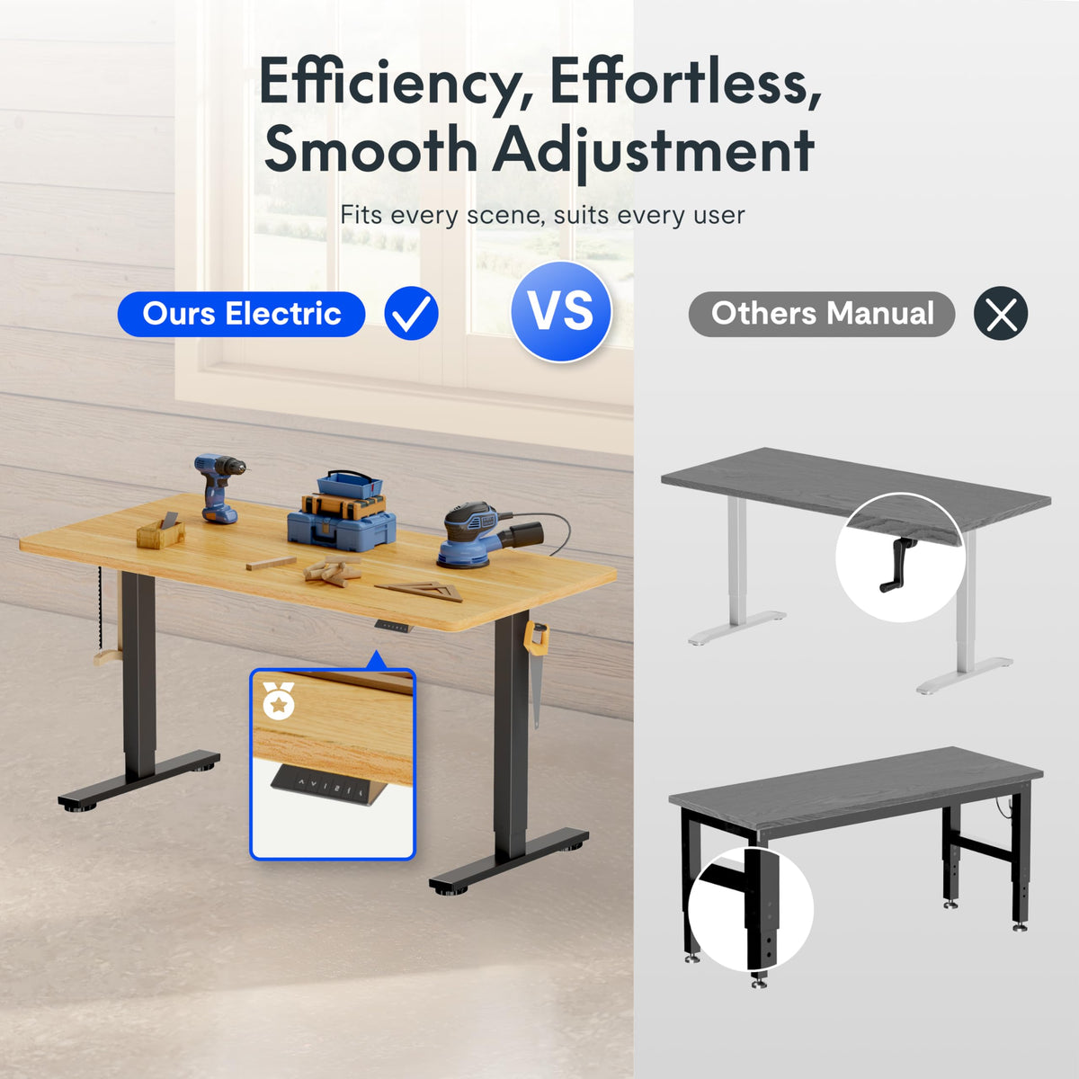 Electric Adjustable Workbench, 48x30 Inches Ergonomic Worktable for Garage, Workshop, Office and Home, Spacious