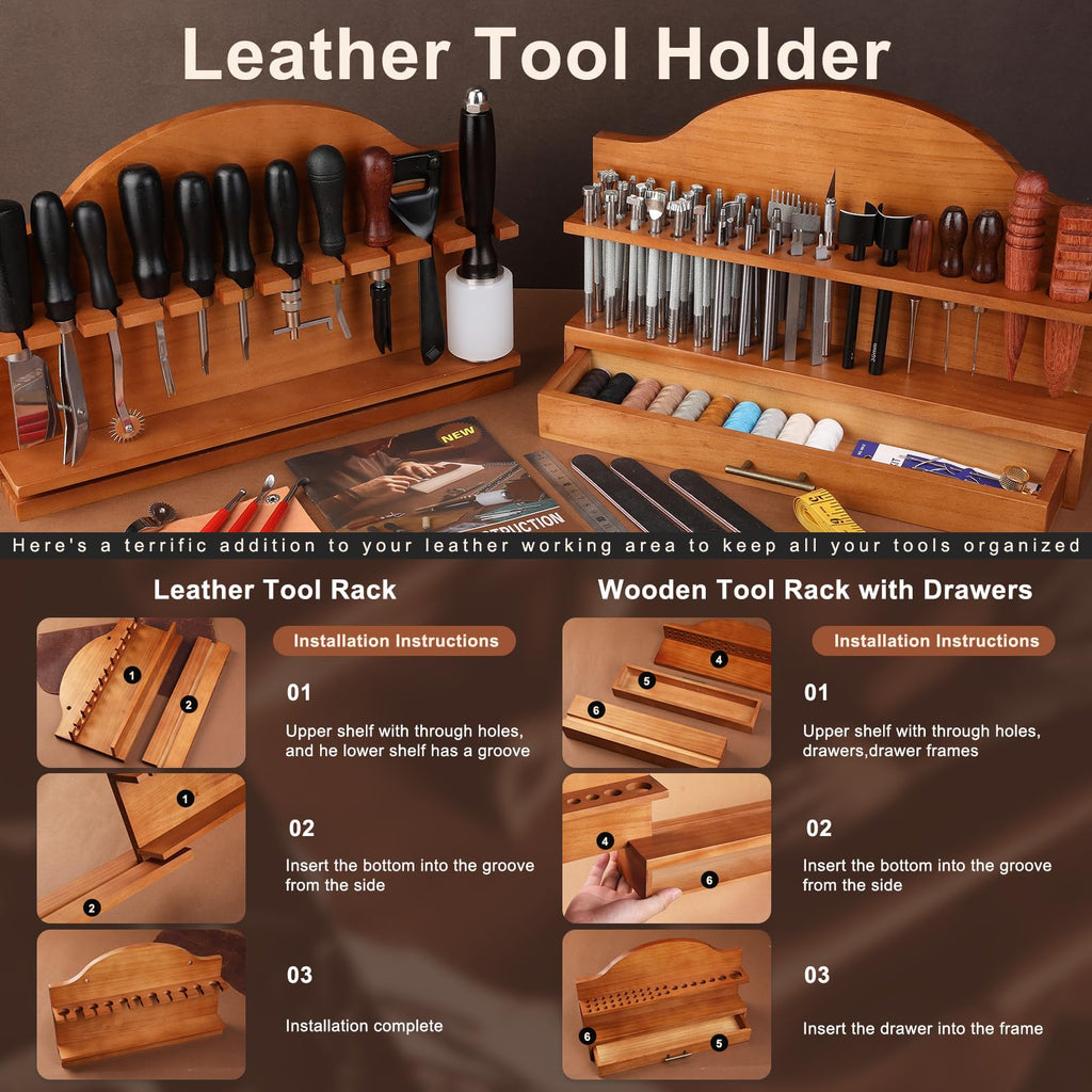 Leather Tools, Leather Crafting Kit with Leather Tool Rack