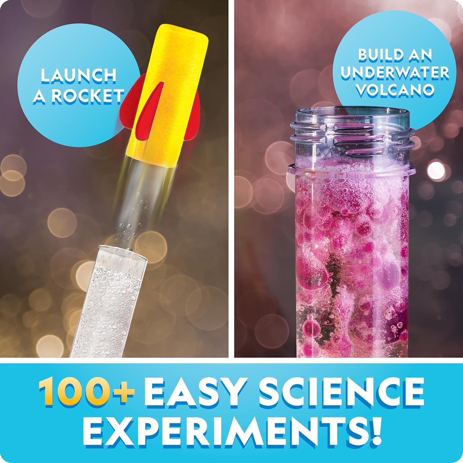 Chemistry Set with 45 Experiments for Kids 8-12 | Volcano Eruption, Geyser and Rocket Activities, Hands-On Chemical