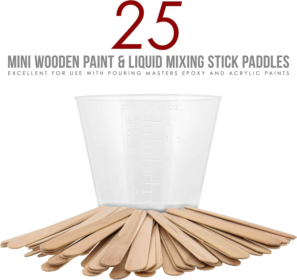 2 Oz (60 ml) Liquid Measuring Cups, 50 Pack with 25 Sticks