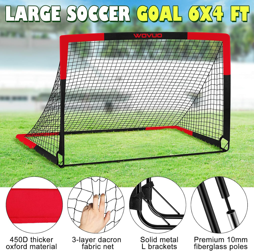 Kids Soccer Goals for Backyard Set of 2, 6x4 ft Portable Toddler Soccer Goal Training Equipment with Soccer Target