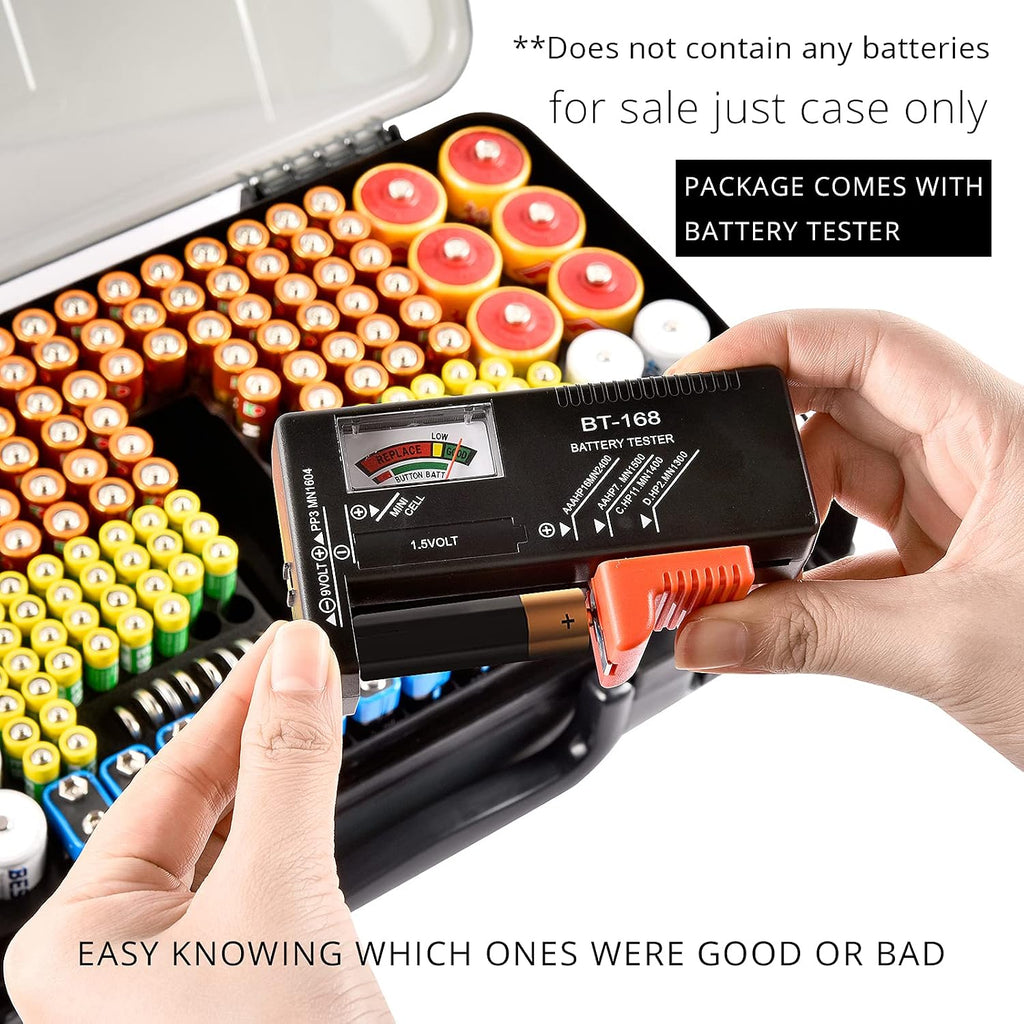 Battery Organizer Storage Case with Tester for 269 Batteries, Double Sides | Plastic, For AA AAA 4A C D Cell 9V 3V