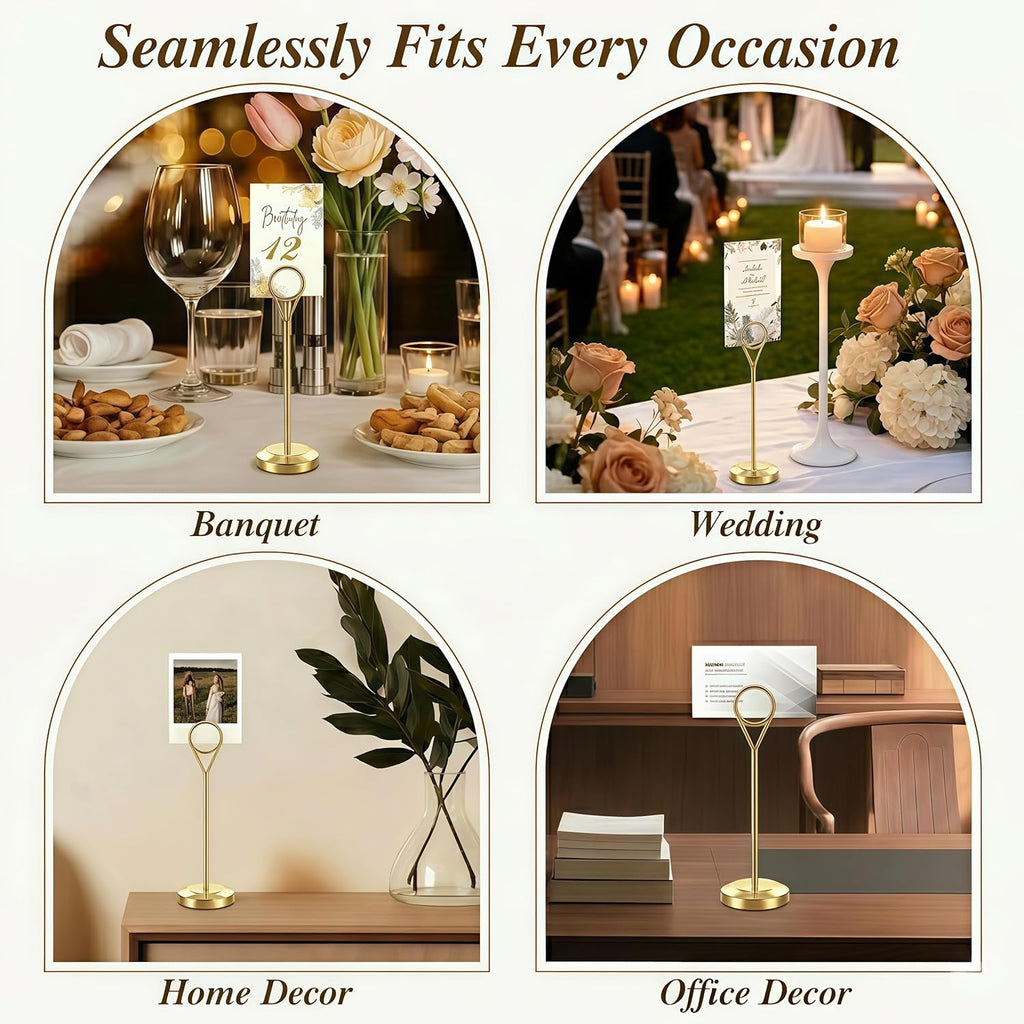 16 Pcs Gold Table Number Holders, 6-Inch Stable Place Card Holders with Non-Slip Base, Metal Photo Stands for Wedding