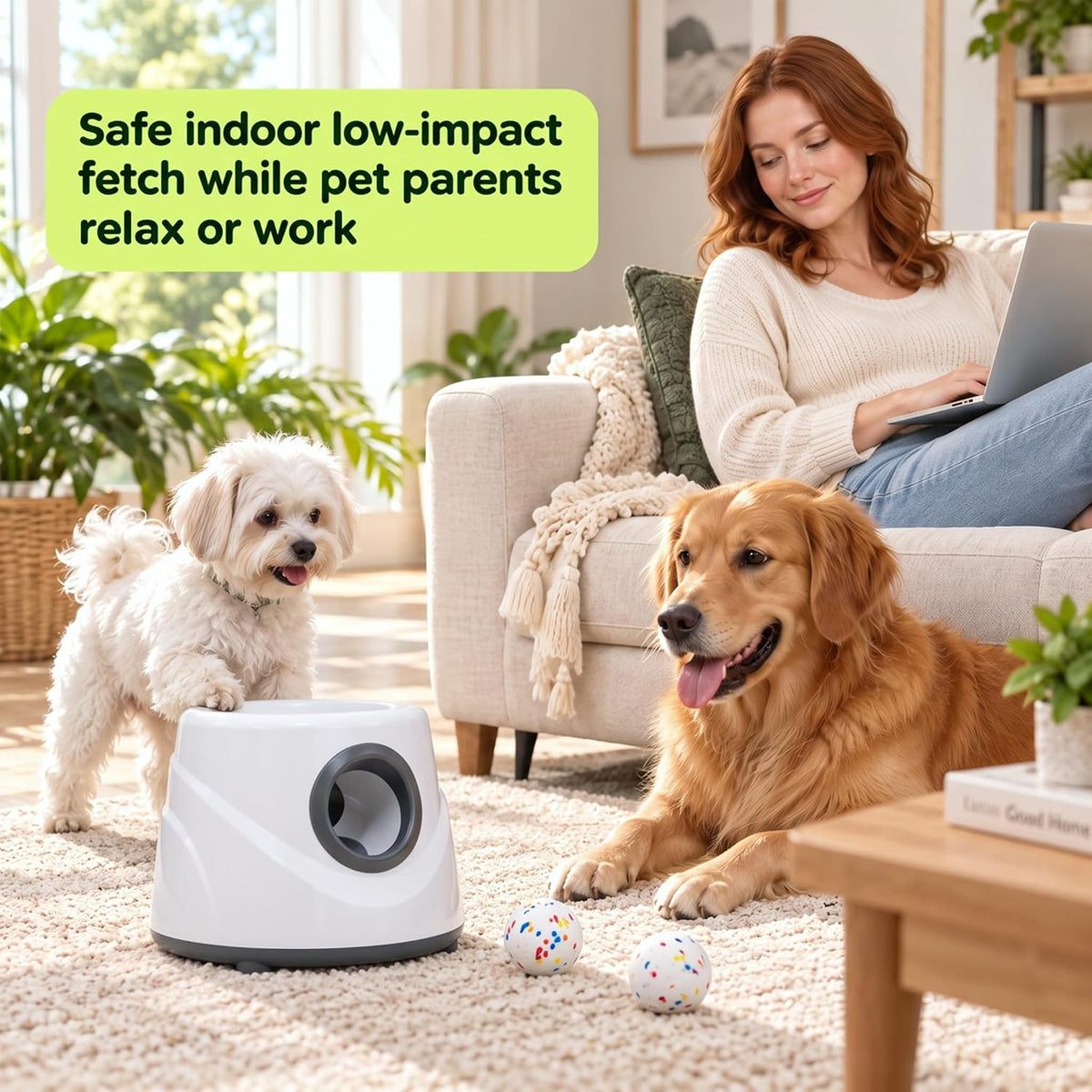 Automatic Ball Launcher for Dogs ，The Upgraded Premium Ball Thrower Adjustable Distance 20-45ft Including 6 PCS