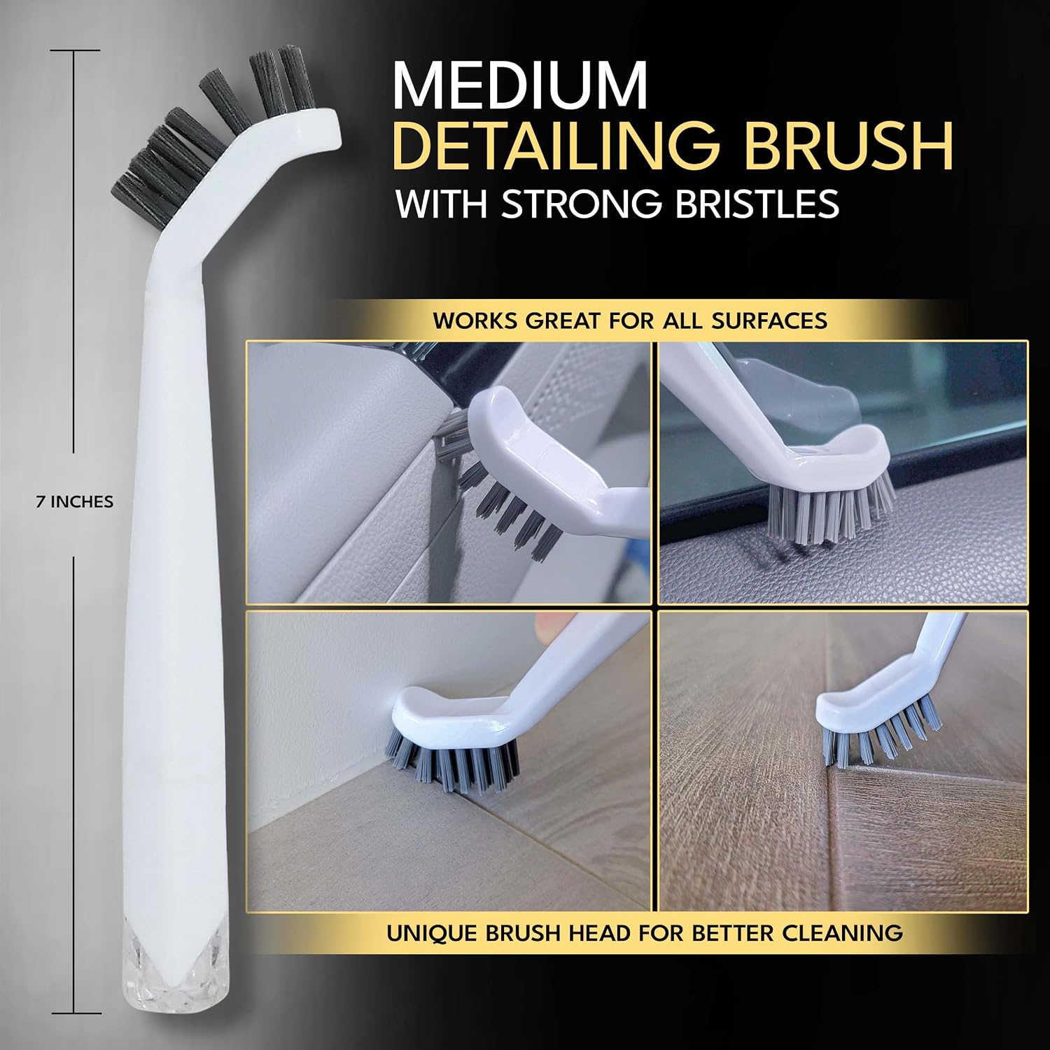 Small Cleaning Brush Set 3pcs—Crevice Brushes for Cleaning—Scrub Brushes Set with Silicone Tipped Scrub Brush—Stiff