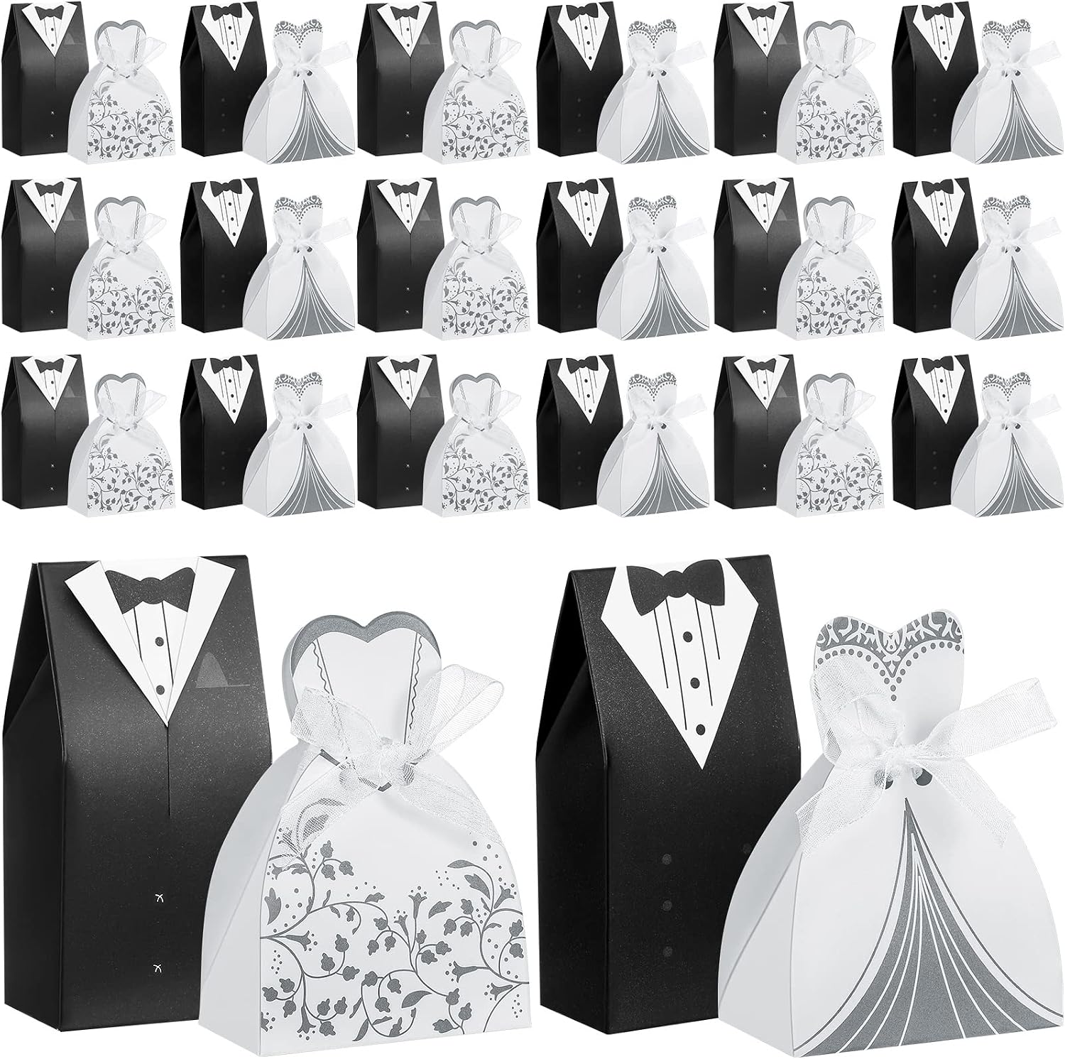 100 Pcs Wedding Party Favor Boxes for Guests, Dress Tuxedo, Stylish