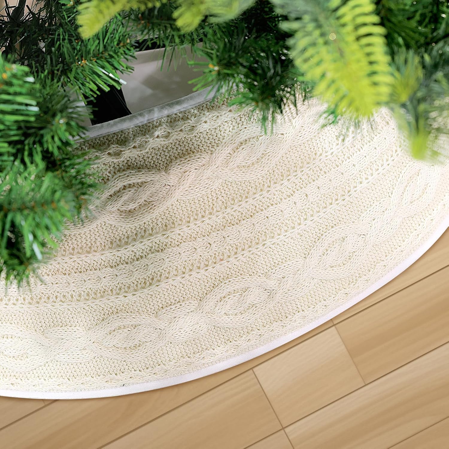 Christmas Tree Collar, Adjustable 28 inch Cable Knit Knitted Thick Rustic Holiday Decoration, Farmhouse Tree Ring