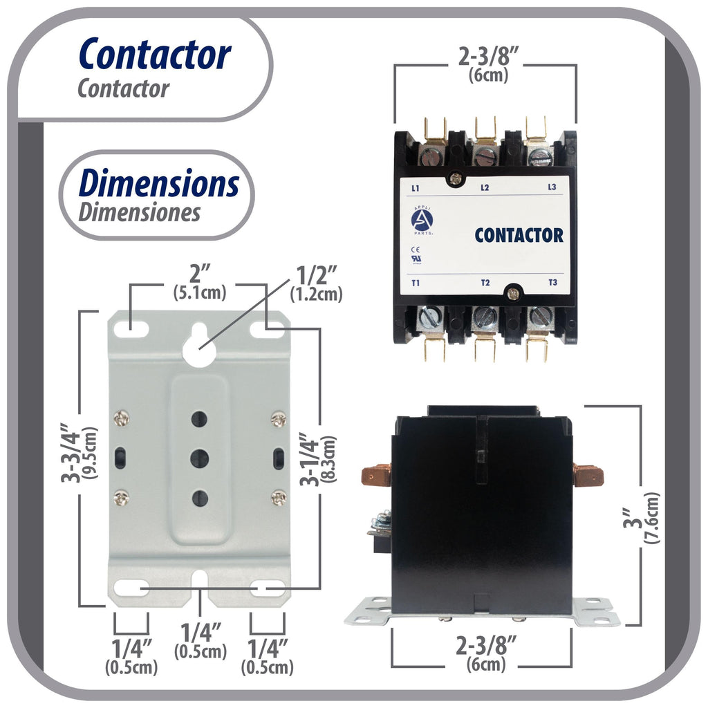 Appli Parts APAC-34024 Heavy Duty Contactor 3 Poles 40A 24V Coil Replacement for AC Compressors and Electrical Applications UL Certified E476929