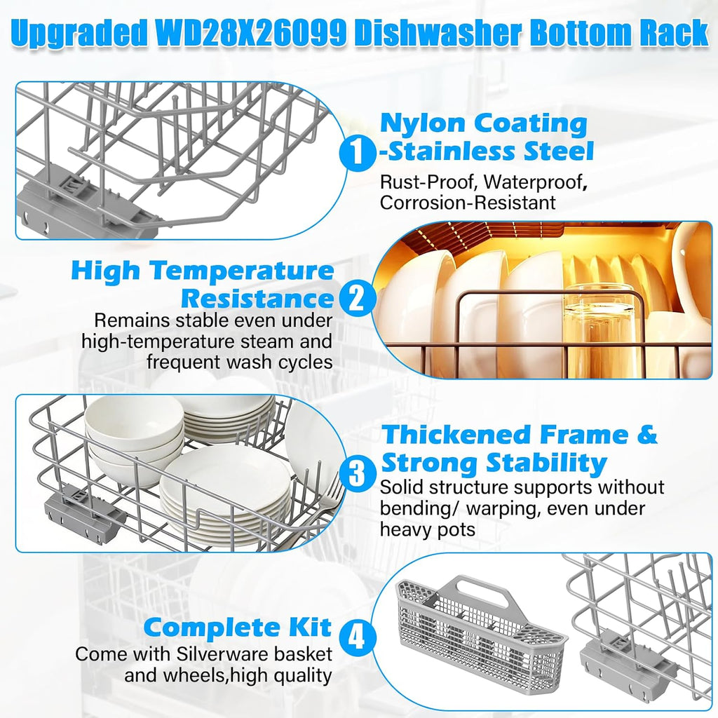 Upgraded WD28X26099 WD28X34744 Lower Rack forGE Dishwasher Rack Replacement