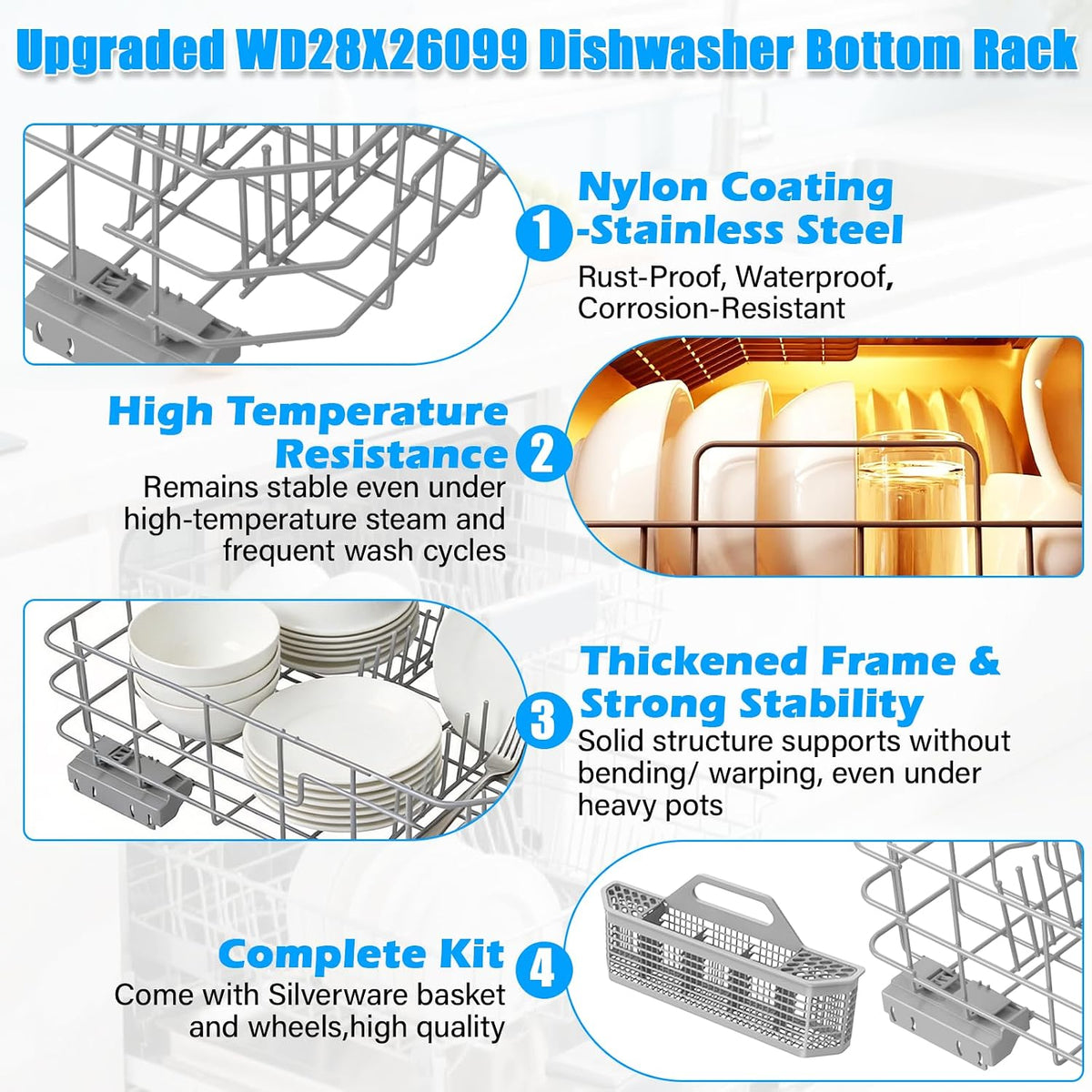 Upgraded WD28X26099 WD28X34744 Lower Rack forGE Dishwasher Rack Replacement