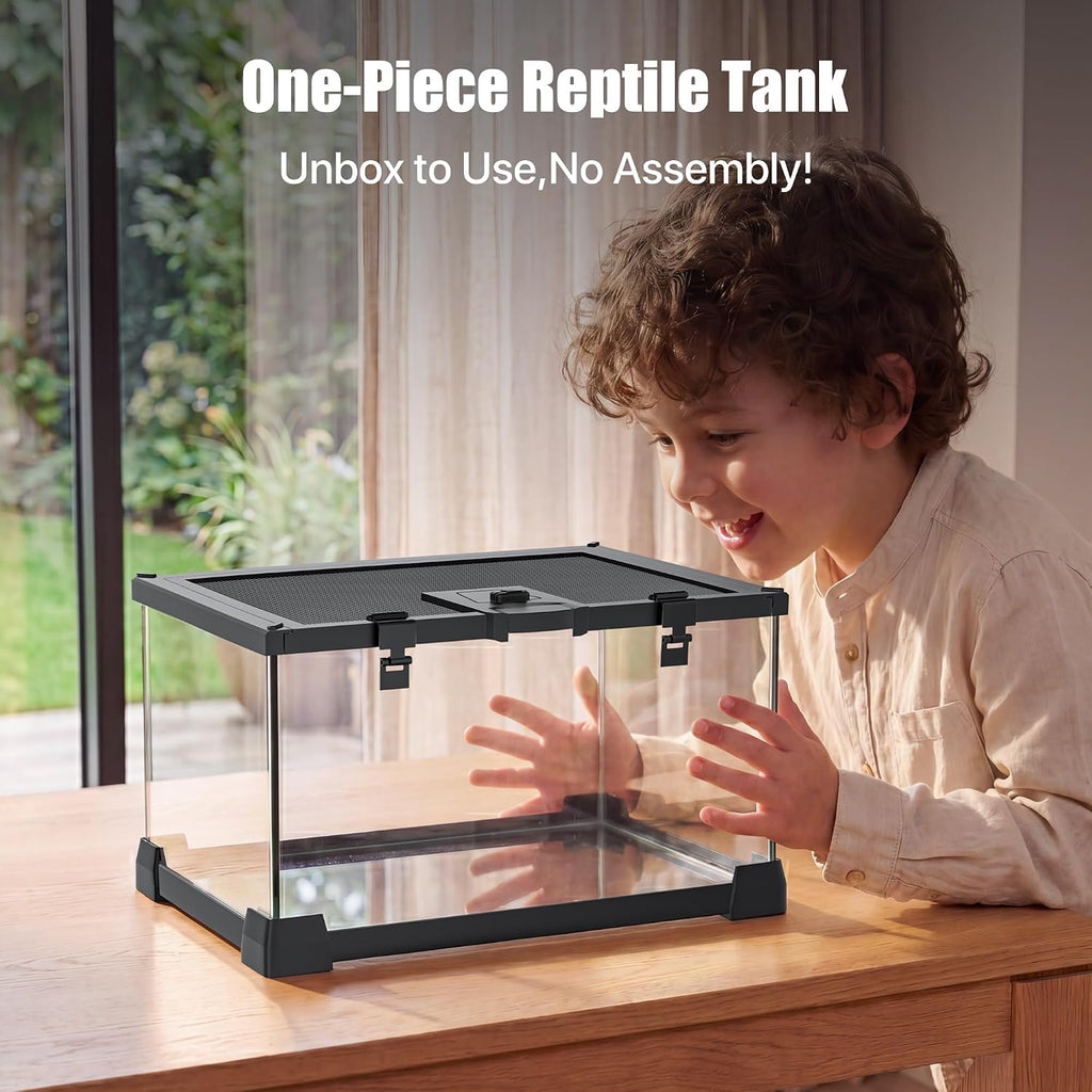 2.5 Gallon Fully Assembled Glass Reptile Enclosure, 12" x 8" x 6" | Top Opening Small Reptile Terrarium Tank for Tiny