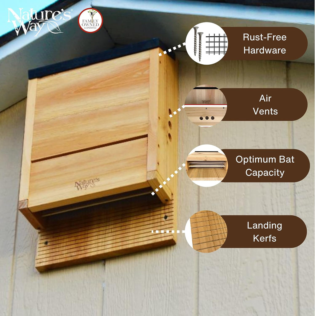 Bird Products CWH6 Triple Chamber Cedar Bat House, 20.5" x 12" x 5"
