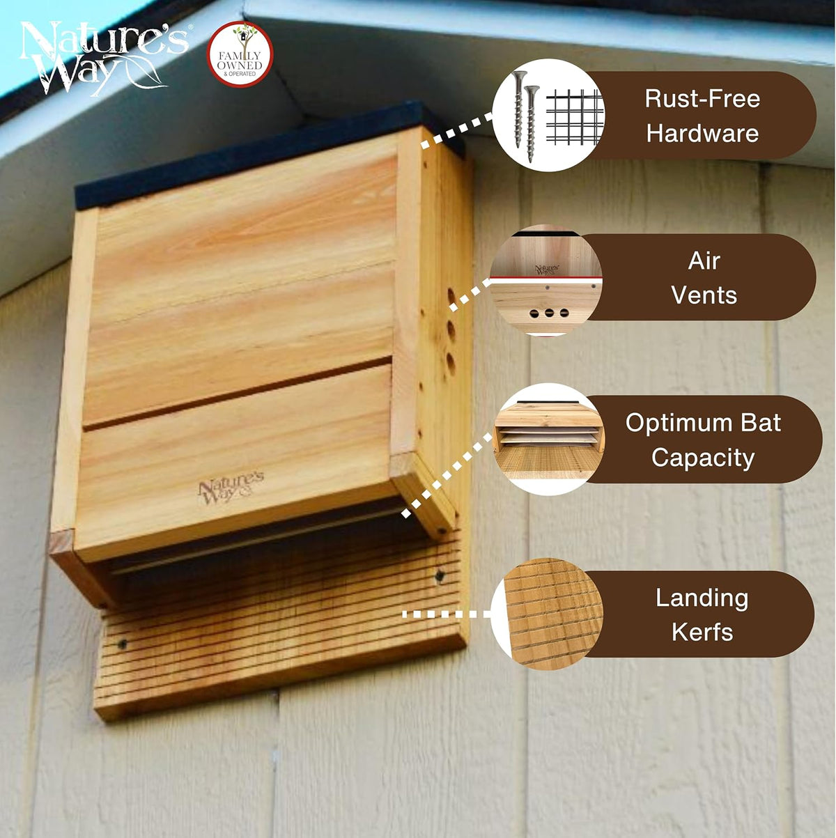 Bird Products CWH6 Triple Chamber Cedar Bat House, 20.5" x 12" x 5"