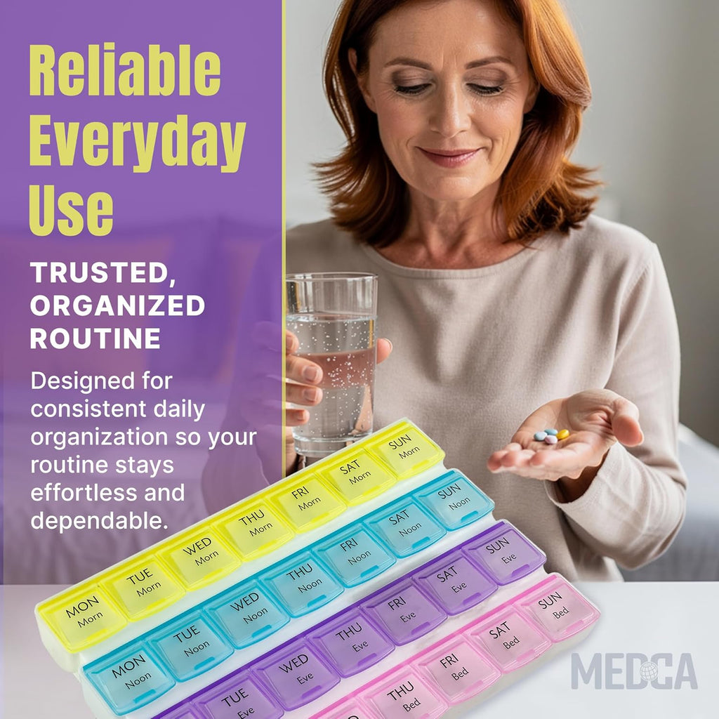 Weekly Pill Organizer with 28 Compartments, by MEDca