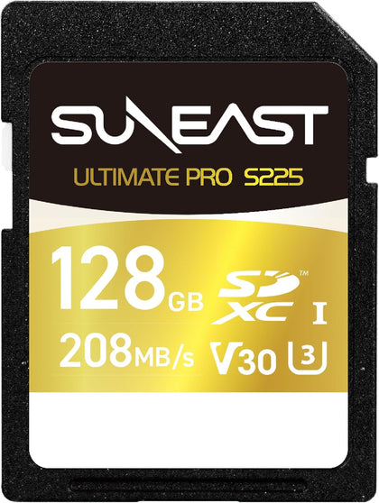 128GB SD Card SDXC UHS-I V30 U3 C10 Memory Card | Up to 208MB/s Read and 170MB/s Write, High Speed SD Card for 4K UHD
