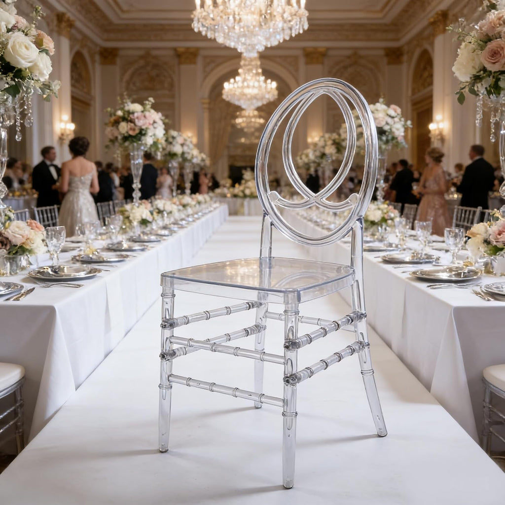 Clear Acrylic Chiavari Chairs, Modern Dining Chairs Set of 24, Accent Event Ghost Chairs for Wedding Party Event