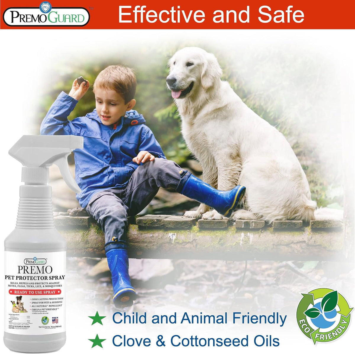 Pet Protector Spray, Kills Mites, Fleas, and Ticks - 16 oz