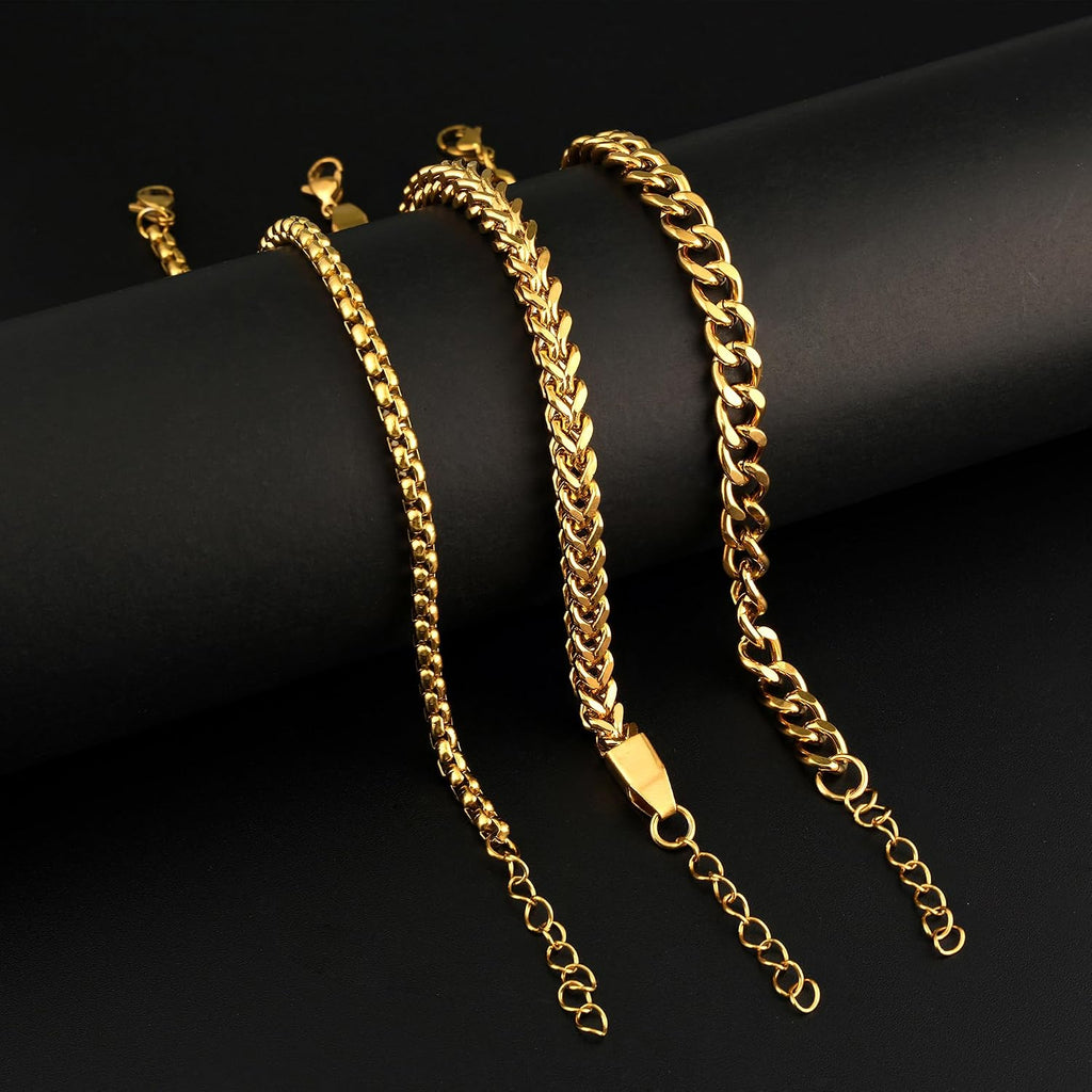 Mens Bracelet Silver and Gold Bracelet for Men Rakhi for Brother | Waterproof Stainless Steel Cuban Chain Bracelet
