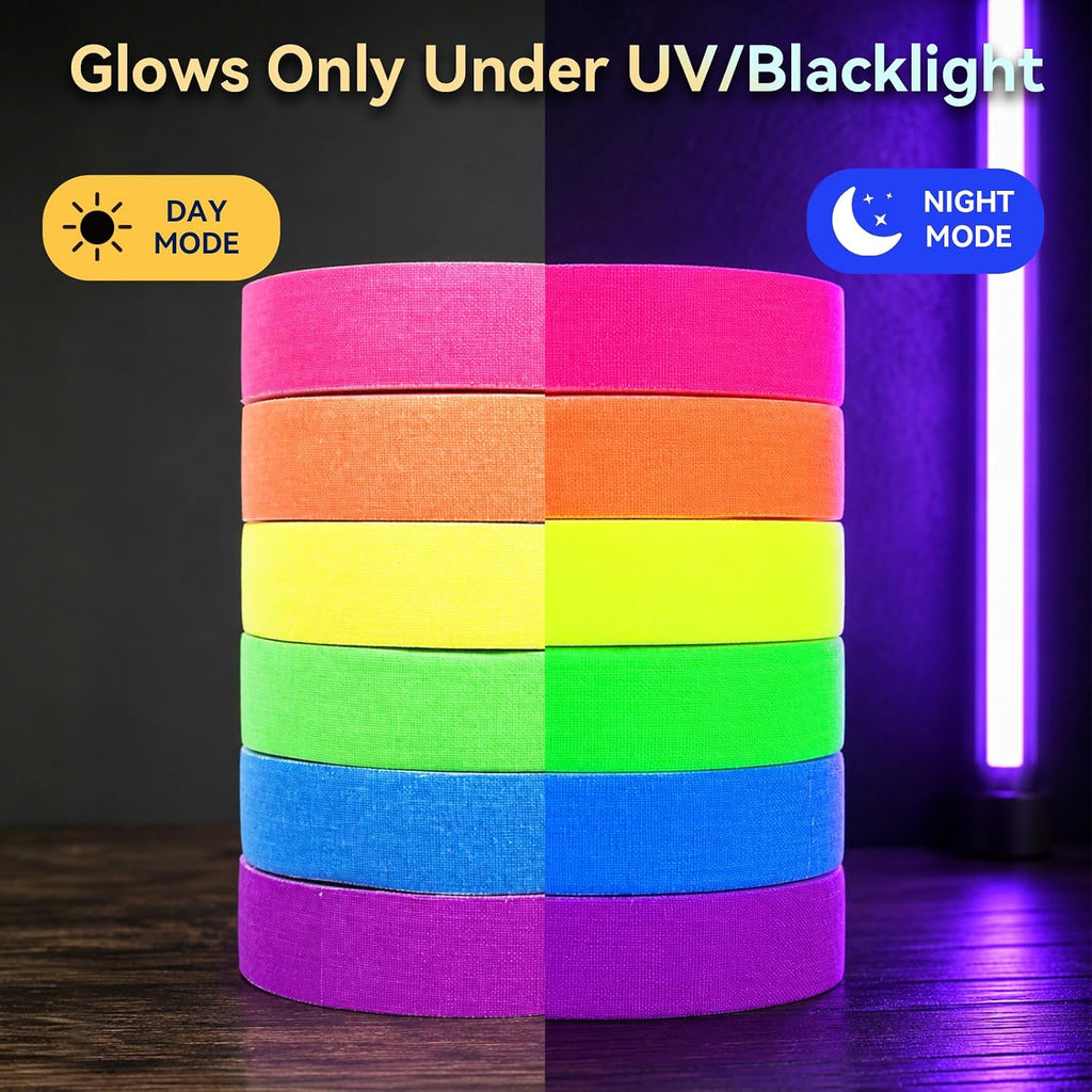 6-Pack 0.6in x 32.8ft Neon Gaffer Tape, Strong & Fluorescent Glow