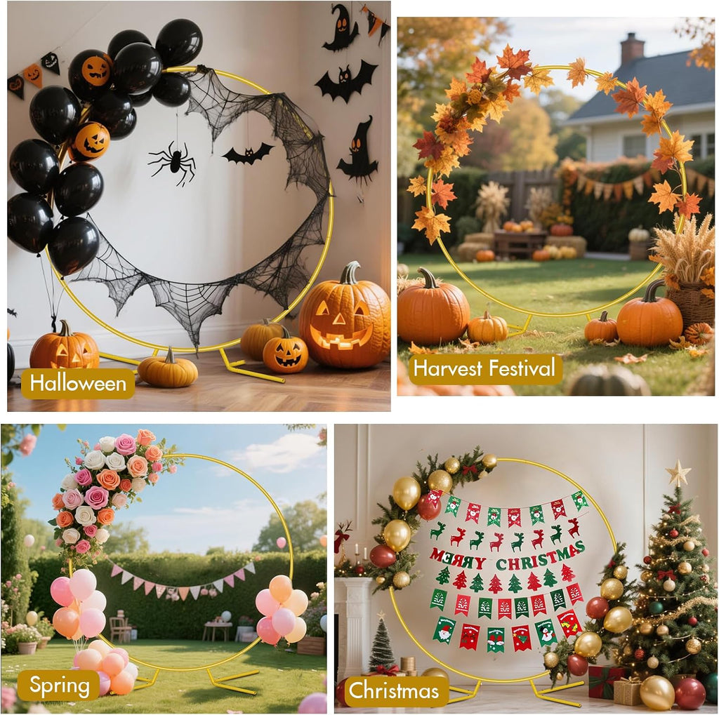 6.6FT Round Backdrop Stand, Circle Gold Balloon Wedding Arch Frame