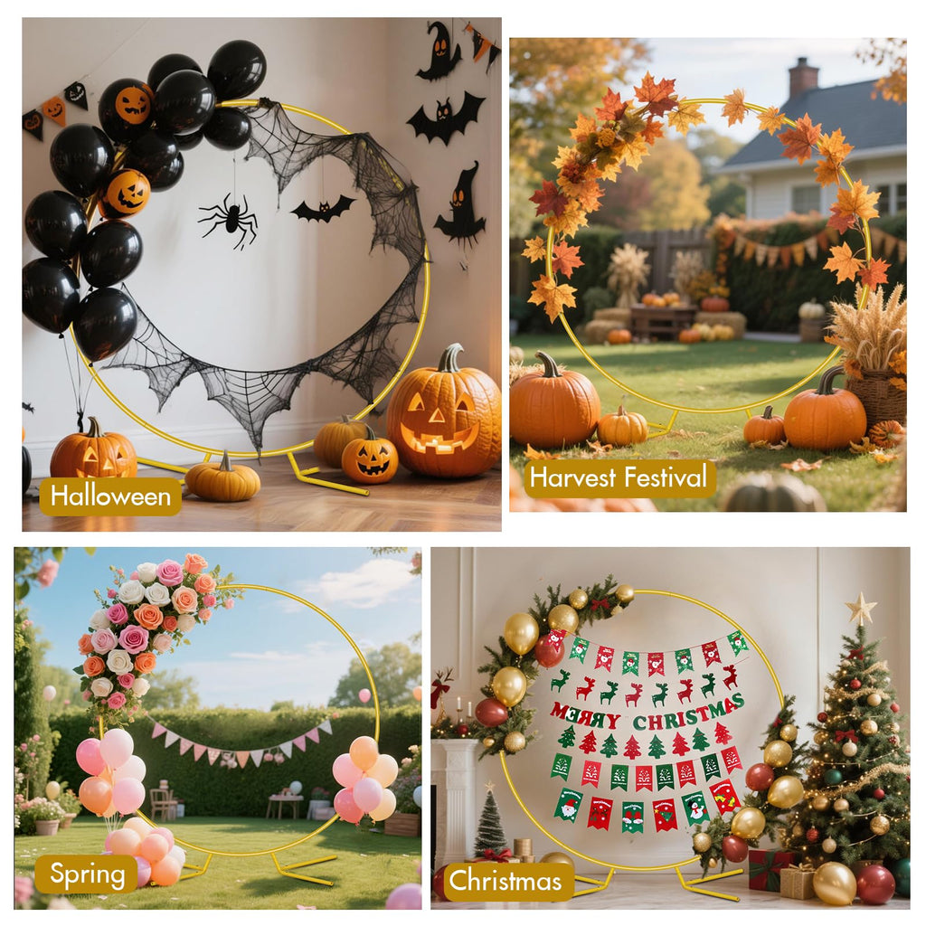 7.2FT Round Backdrop Stand, Circle Gold Balloon Wedding Arch Frame