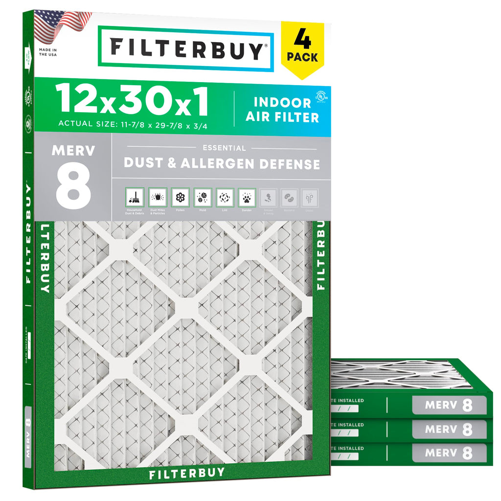 12x30x1 Air Filter MERV 8 Dust & Allergy Defense (4-Pack)