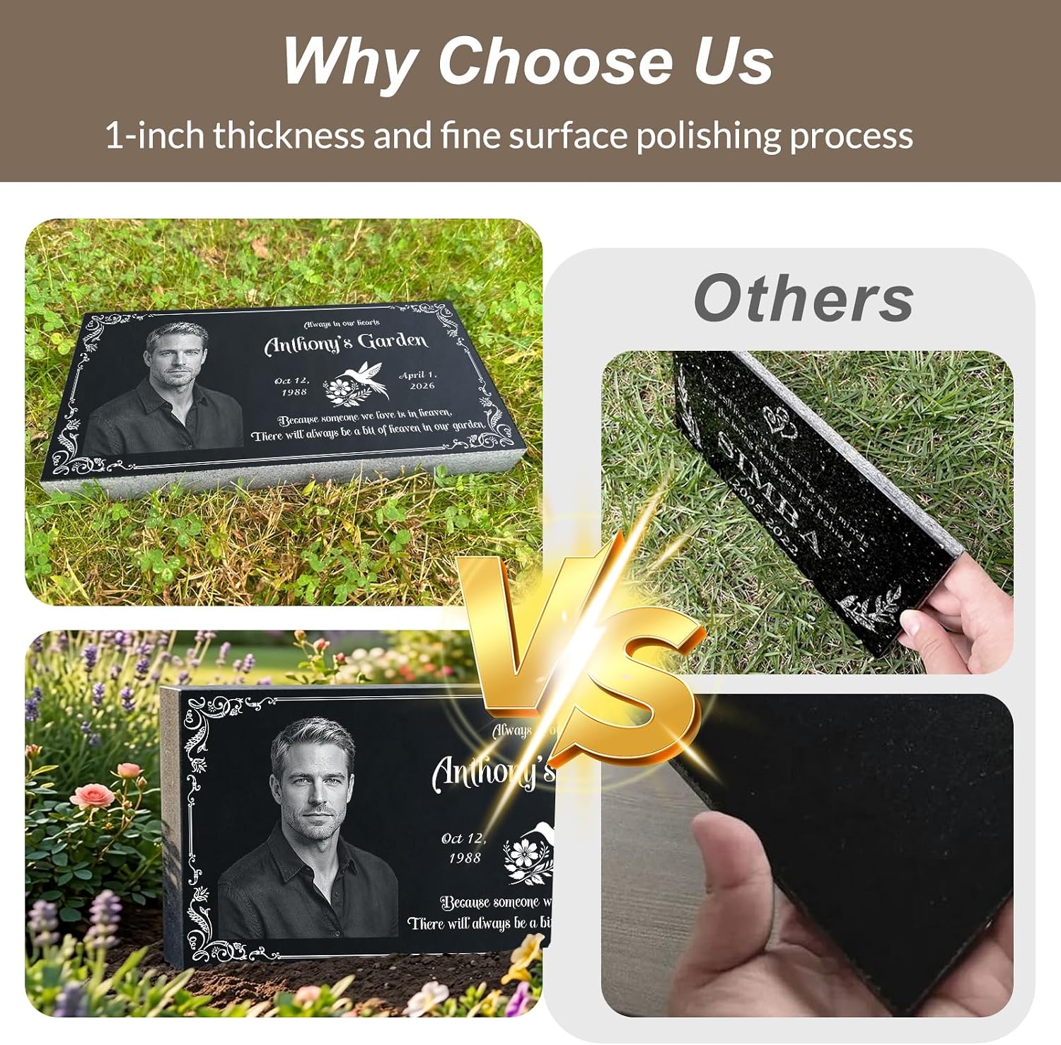 Headstone Grave Marker Natural Granite Memorial Stone Flat Cemetery Tombstone Personalized Engraved Temporary Grave