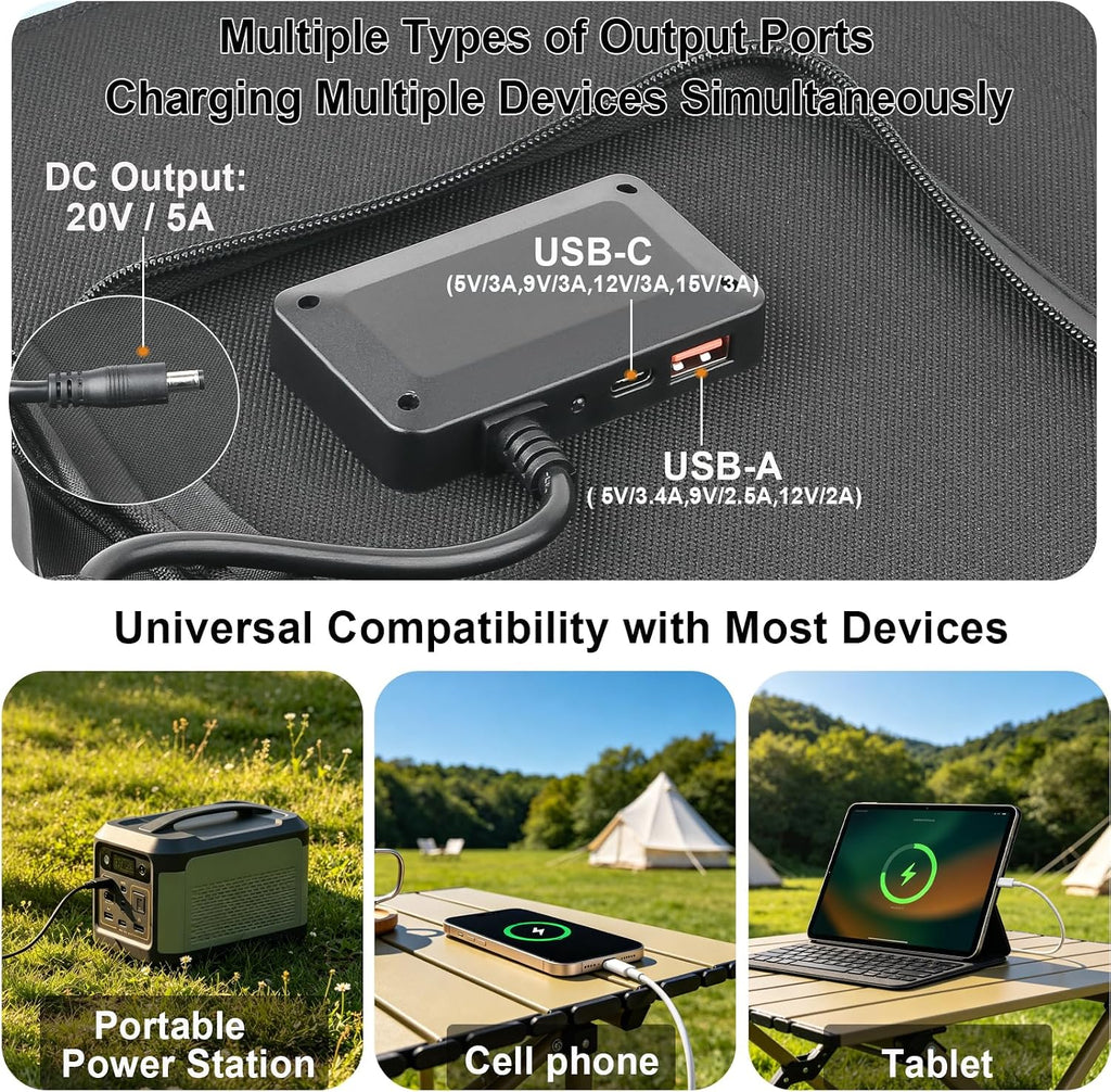 100W Solar Panel, Ultra-Light Portable Solar Panel, Mono 23.5% Efficiency | 20V Foldable Solar Charger for