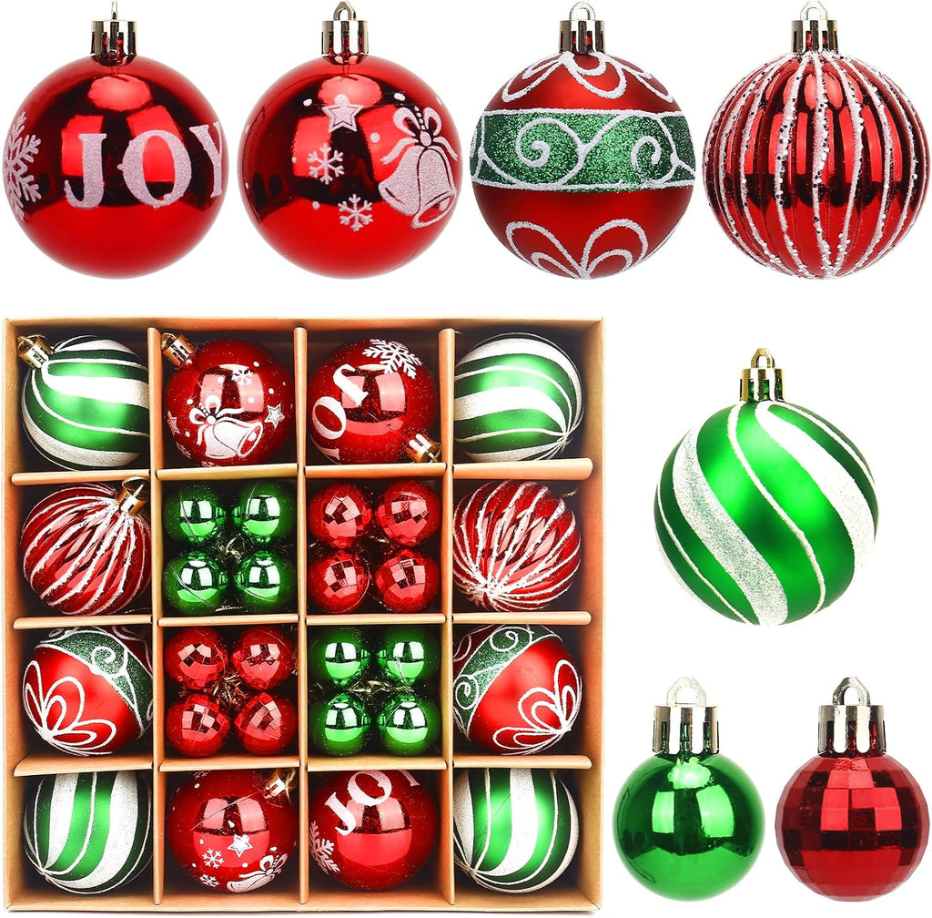 Christmas Ornaments Set-44 Pcs Shatterproof Christmas Balls Set with Hanging Rope for Xmas Tree Decor Holiday Wedding