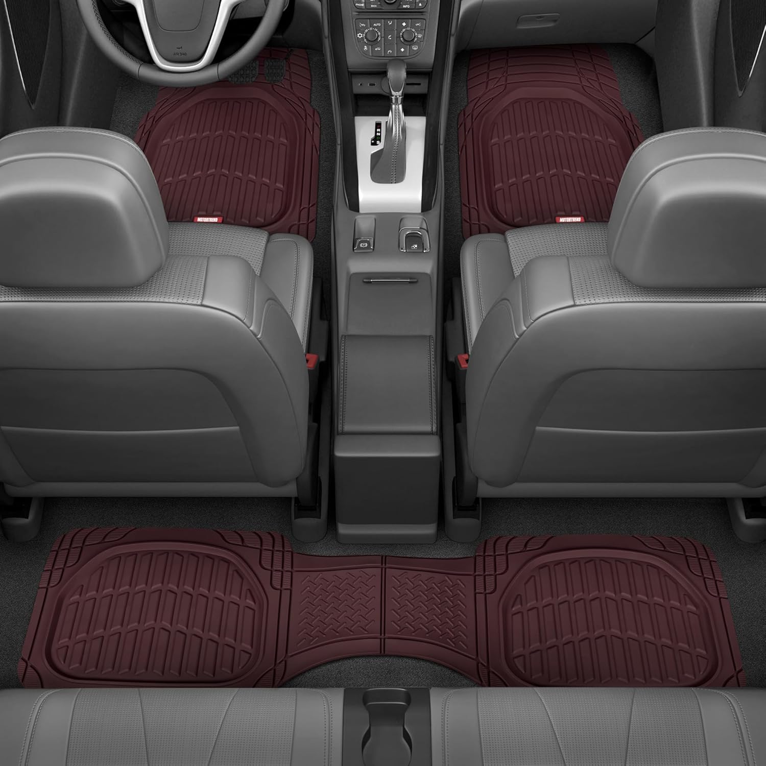 FlexTough Floor Mats for Cars, Burgundy Deep Dish All-Weather Car Mats, Waterproof Trim-To Fit Automotive Cars Trucks