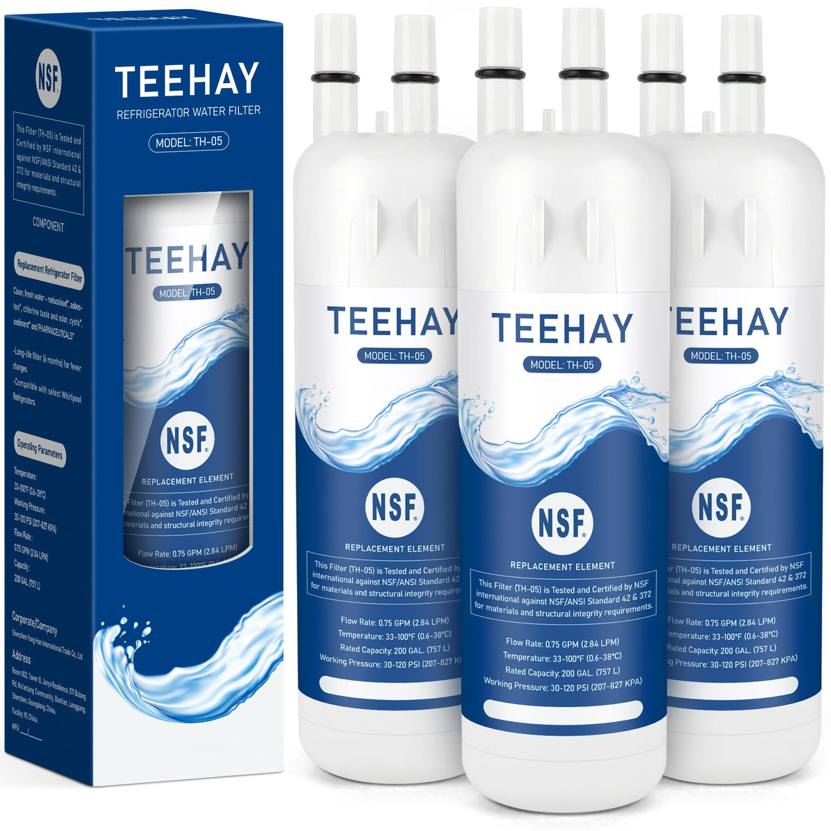 TEEHAY KAD1RXD1 Water Filter Replacement, Blue, 3 Pack