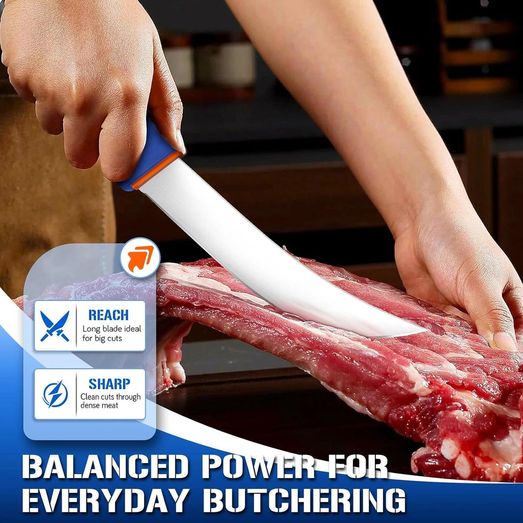 8 Inch Butcher Breaking Knife, Meat Processing Knife | High Carbon Stainless Steel, Curved Blade