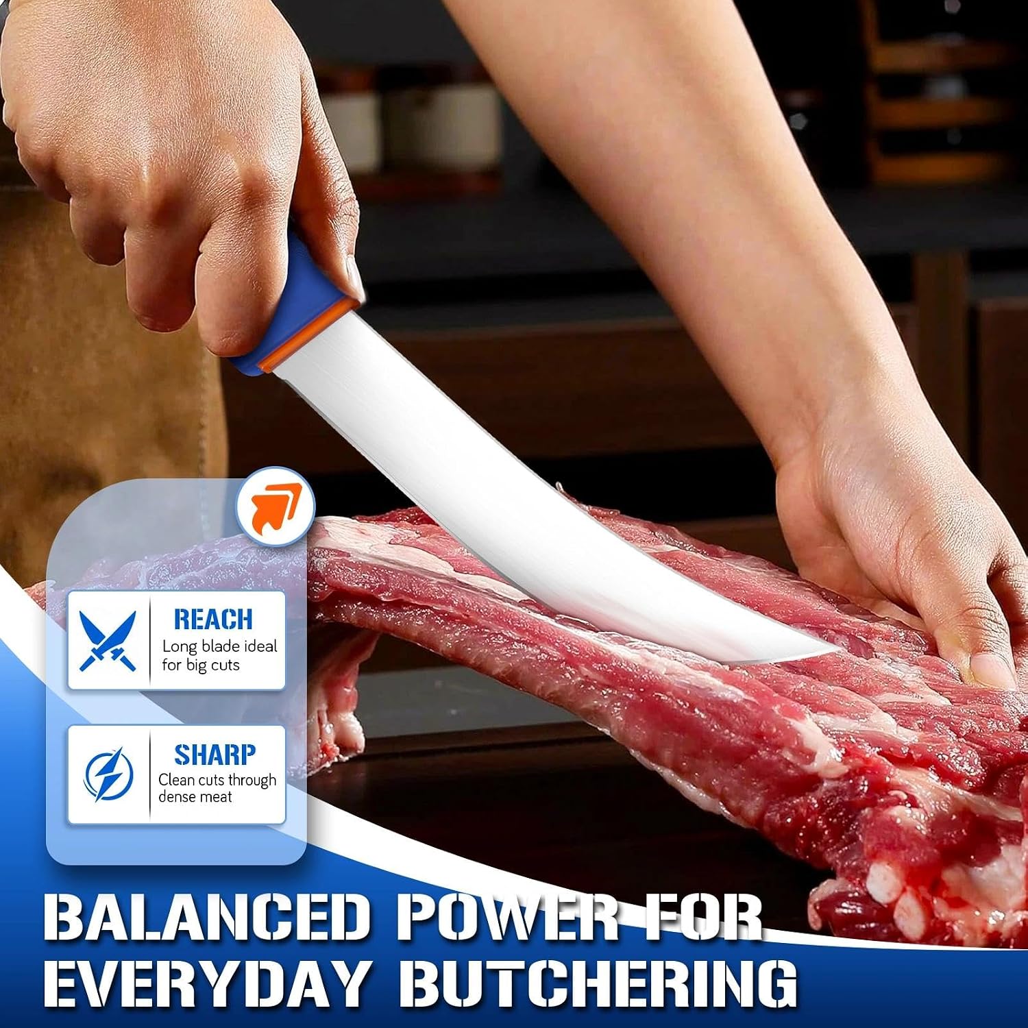 8 Inch Butcher Breaking Knife, Meat Processing Knife | High Carbon Stainless Steel, Curved Blade