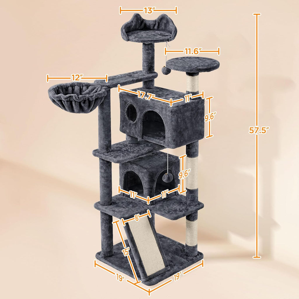 57 inches Multi-Level Cat Tree Cat Condo with Scratching Posts Kittens Activity Tower Pet Play House Furniture
