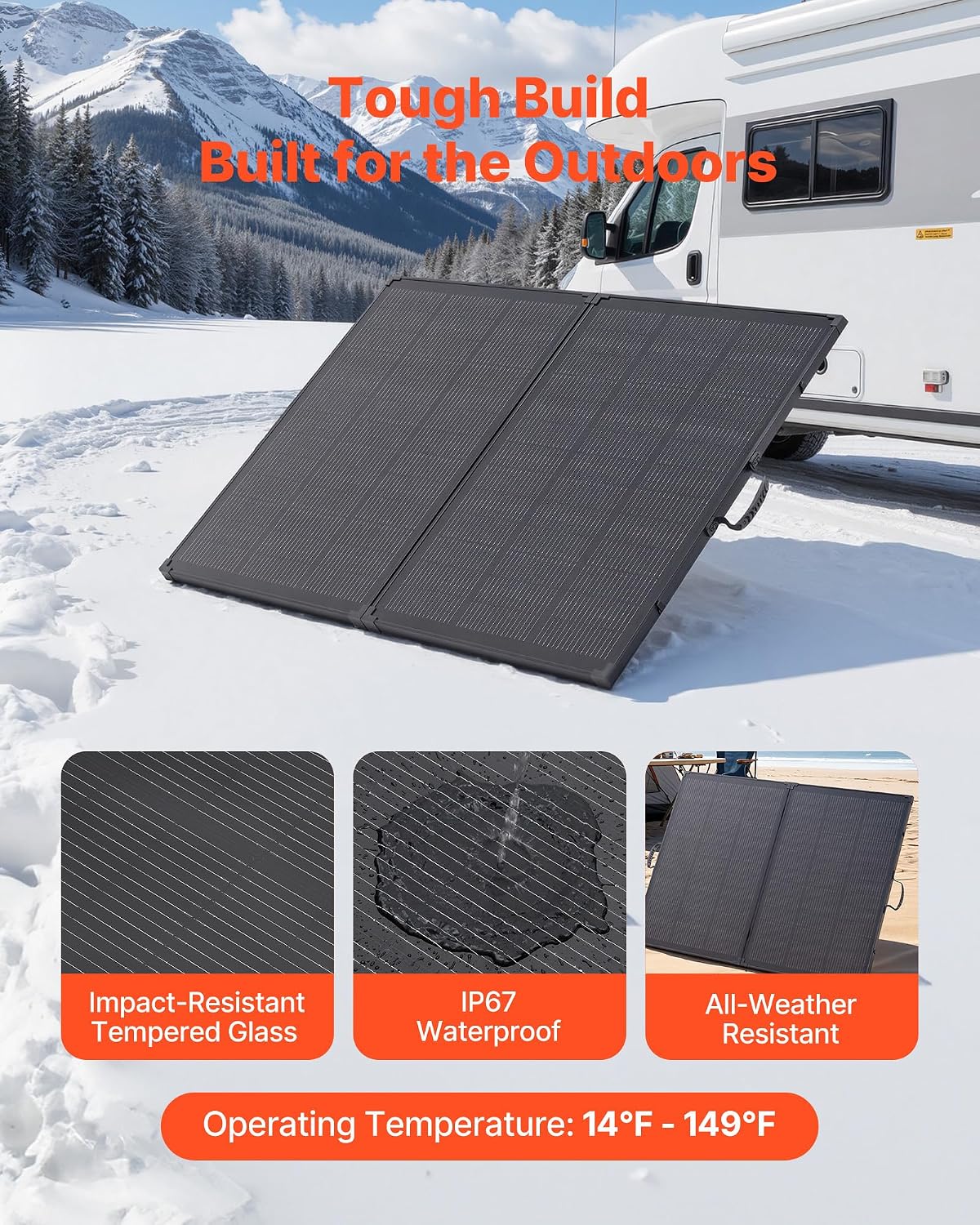 200W Foldable Solar Panel with Frame, 23% High-Efficiency Portable Monocrystalline Solar Panel Charger with 30A PWM