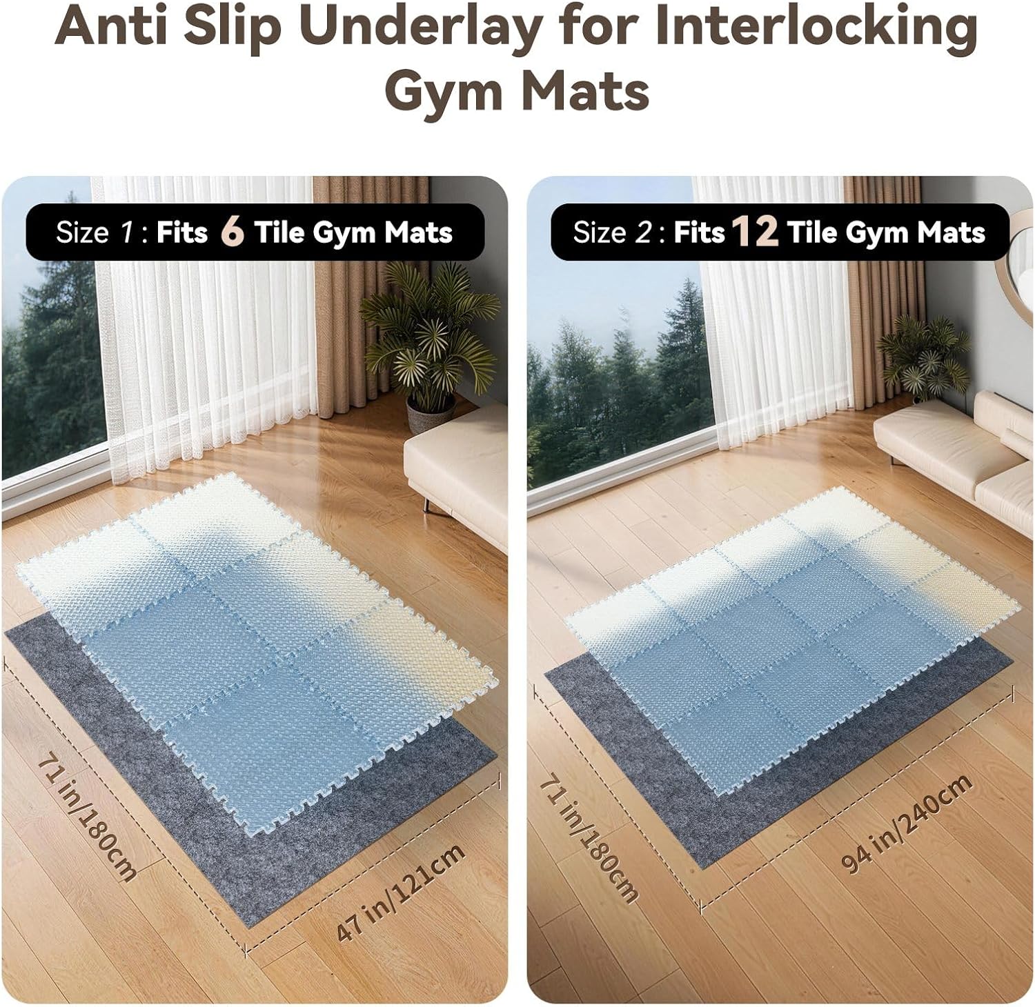 Non Slip Underlay for Interlocking Gym Mats, Prevents Foam Floor Mats from Sliding, Floor Grip Pad for Exercise
