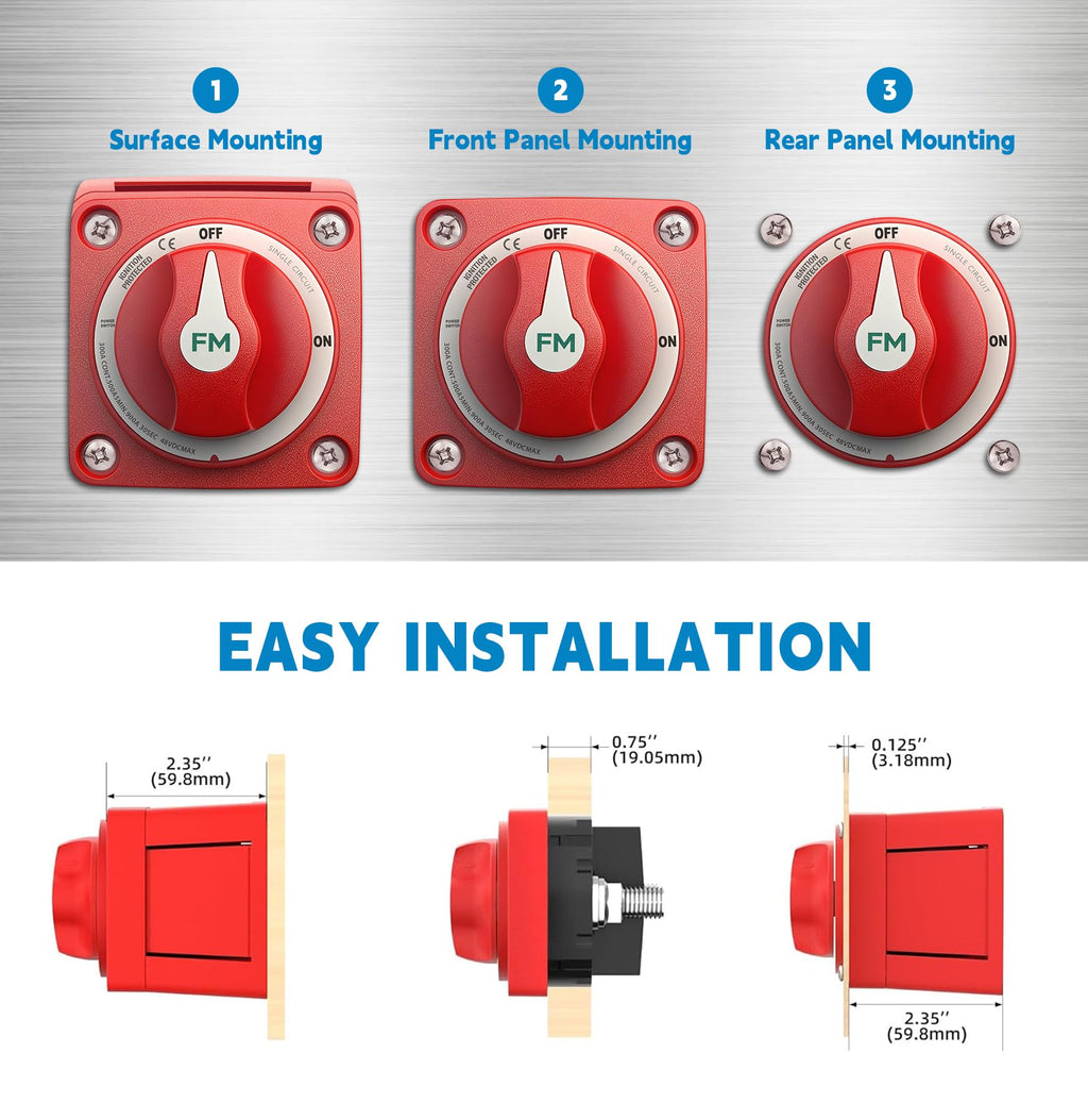 FASTSTORM 12V-48V 300A Waterproof Battery Disconnect Switch with 1FT Cable