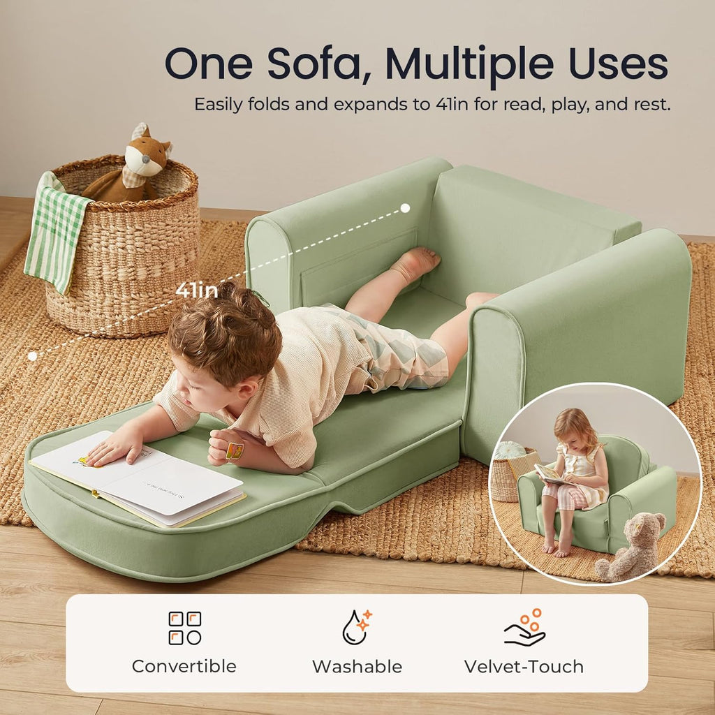 Kids Tent with Printed Mat，2-in-1 Foldable Kids Couch with Pockets