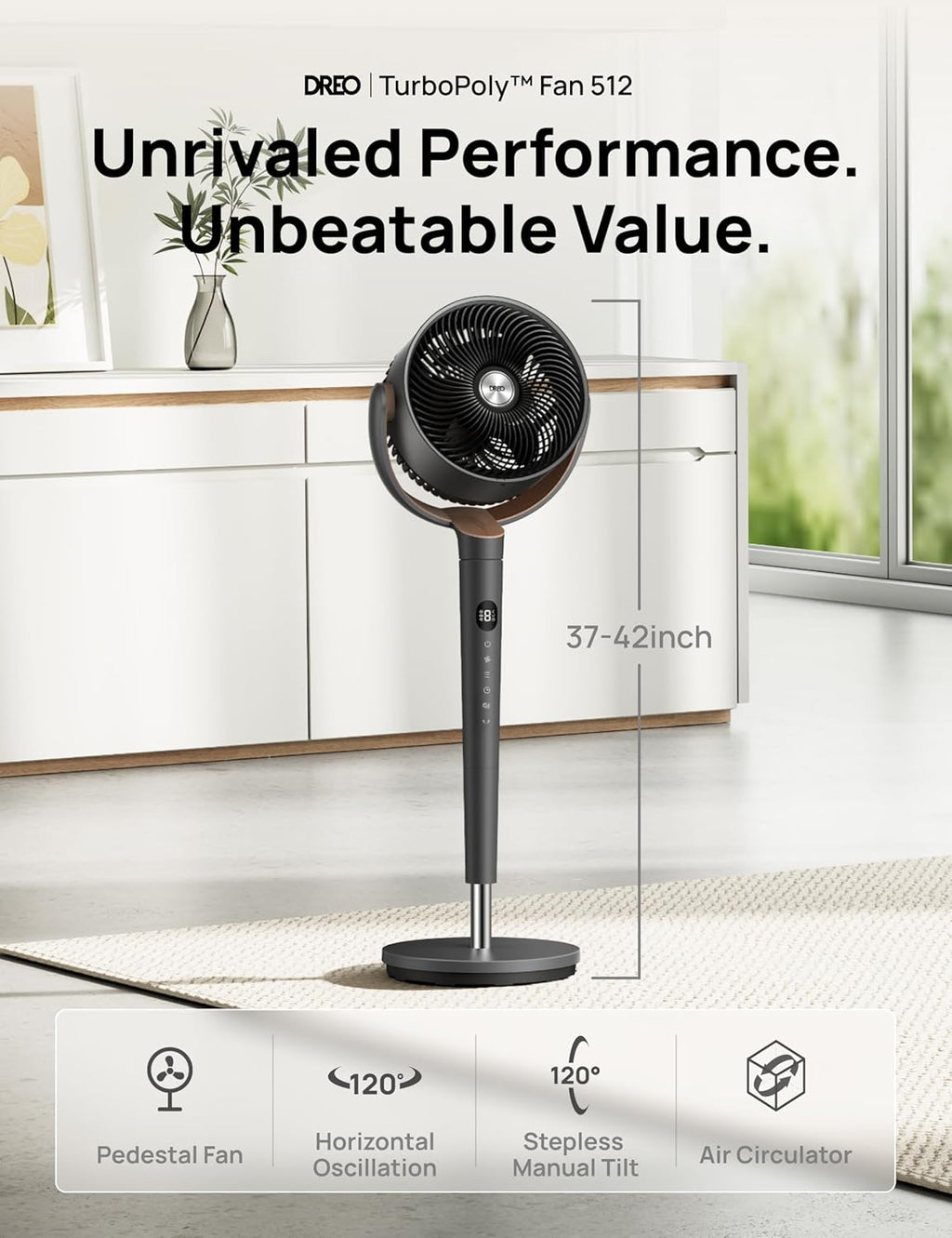 Fan for Bedroom, 120° Oscillating Standing Fans, Quiet Floor Fan with DC Motor, 100ft Pedestal Fans for Room, 9
