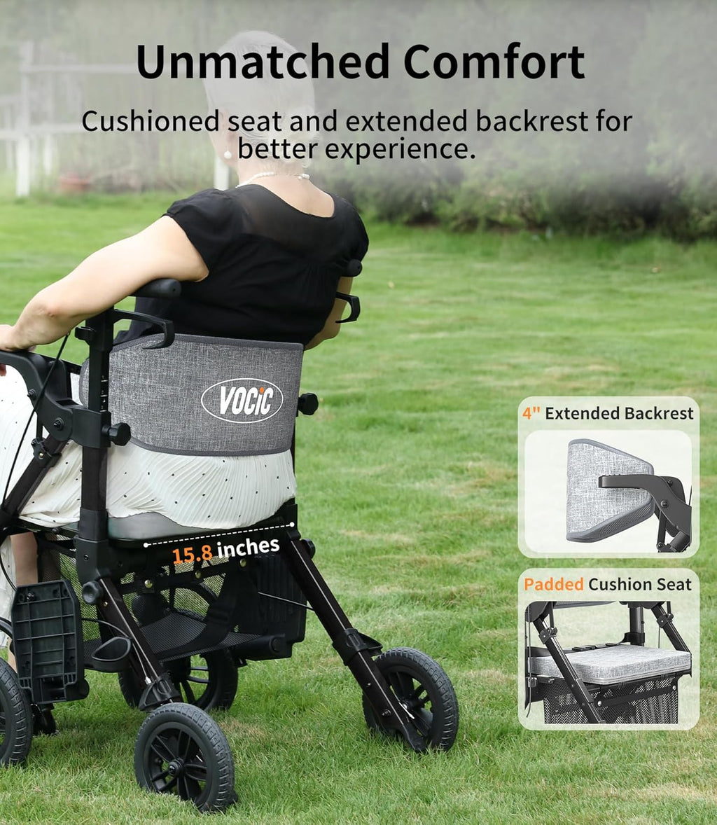 Rollator-Walkers-for-Seniors-with-Seat, Walker Wheelchair Combo, Transport-Wheelchair-Lightweight-Foldable, Adult