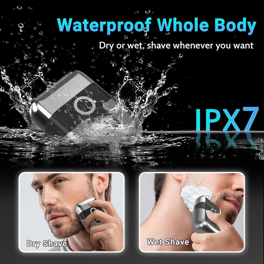 Foil Shavers for Men, Mini Electric Razor for Face | 3 Floating Blades; LED Display; IPX7 Waterproof; Wet Dry Use;