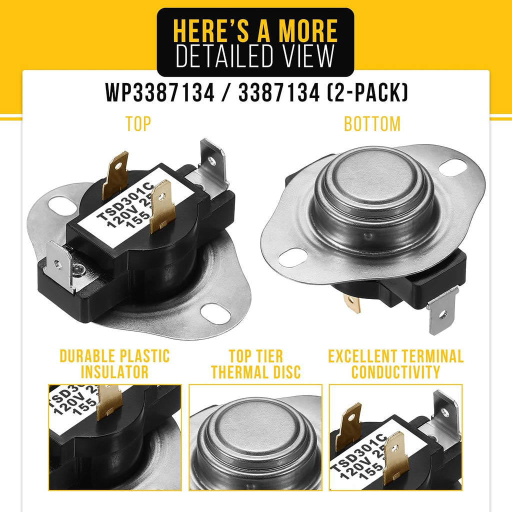 Dryer Thermostat for Whirlpool WED5540SQ0 (2-Pack)