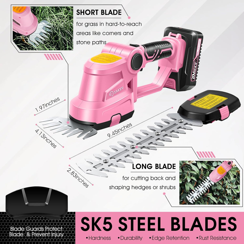 Cordless Hedge Trimmer-20V Electric Shrub Trimmer Grass Shears Handheld Grass Cutter, Hedge Shear with 2 PCS