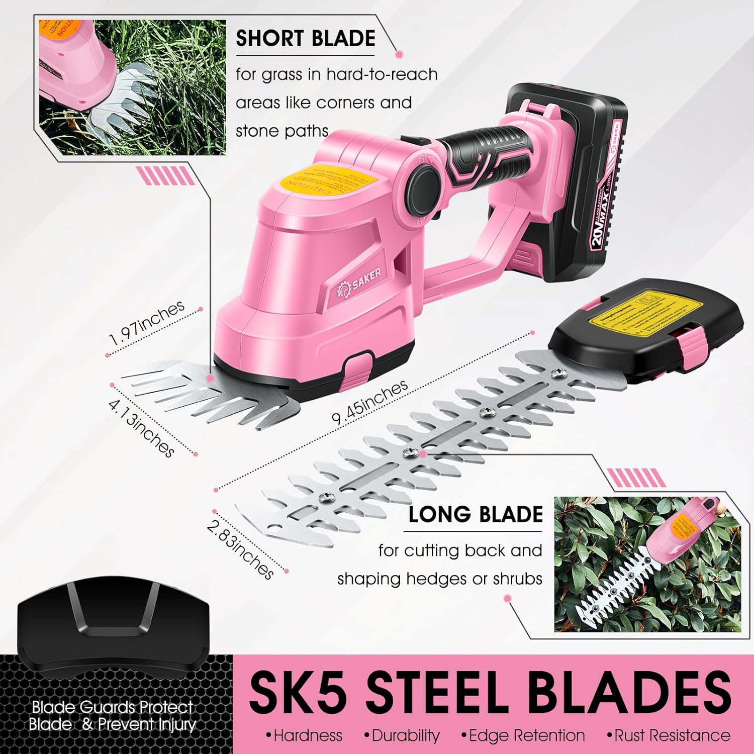 Cordless Hedge Trimmer-20V Electric Shrub Trimmer Grass Shears Handheld Grass Cutter, Hedge Shear with 2 PCS
