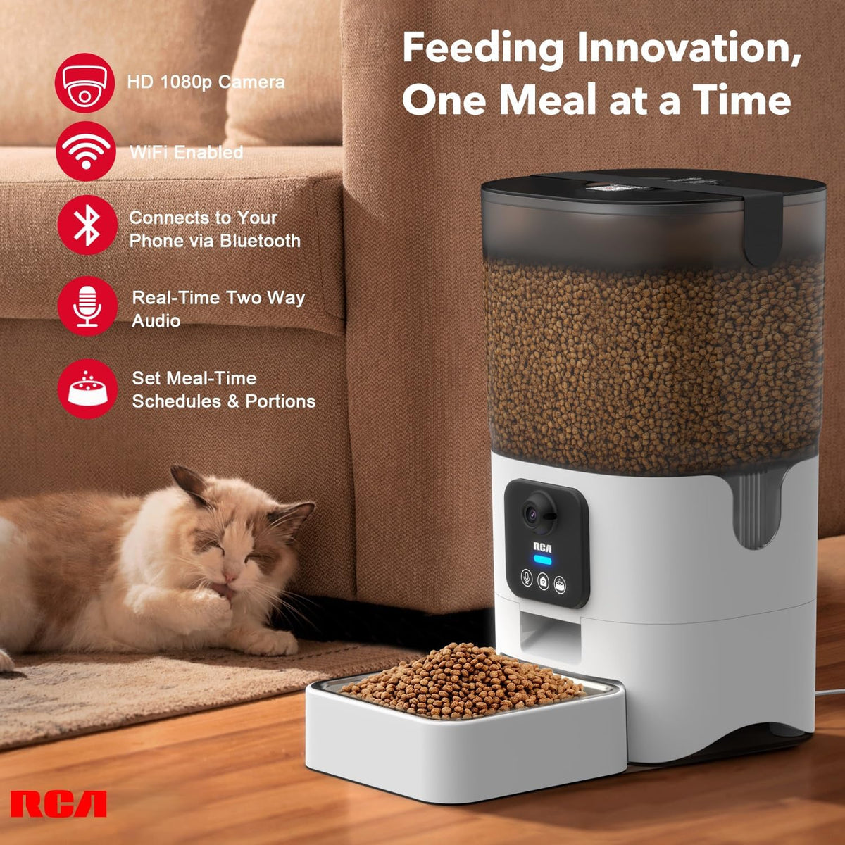 Automatic Cat Feeder with Camera, WiFi Pet Feeder for Dogs, 6L Capacity