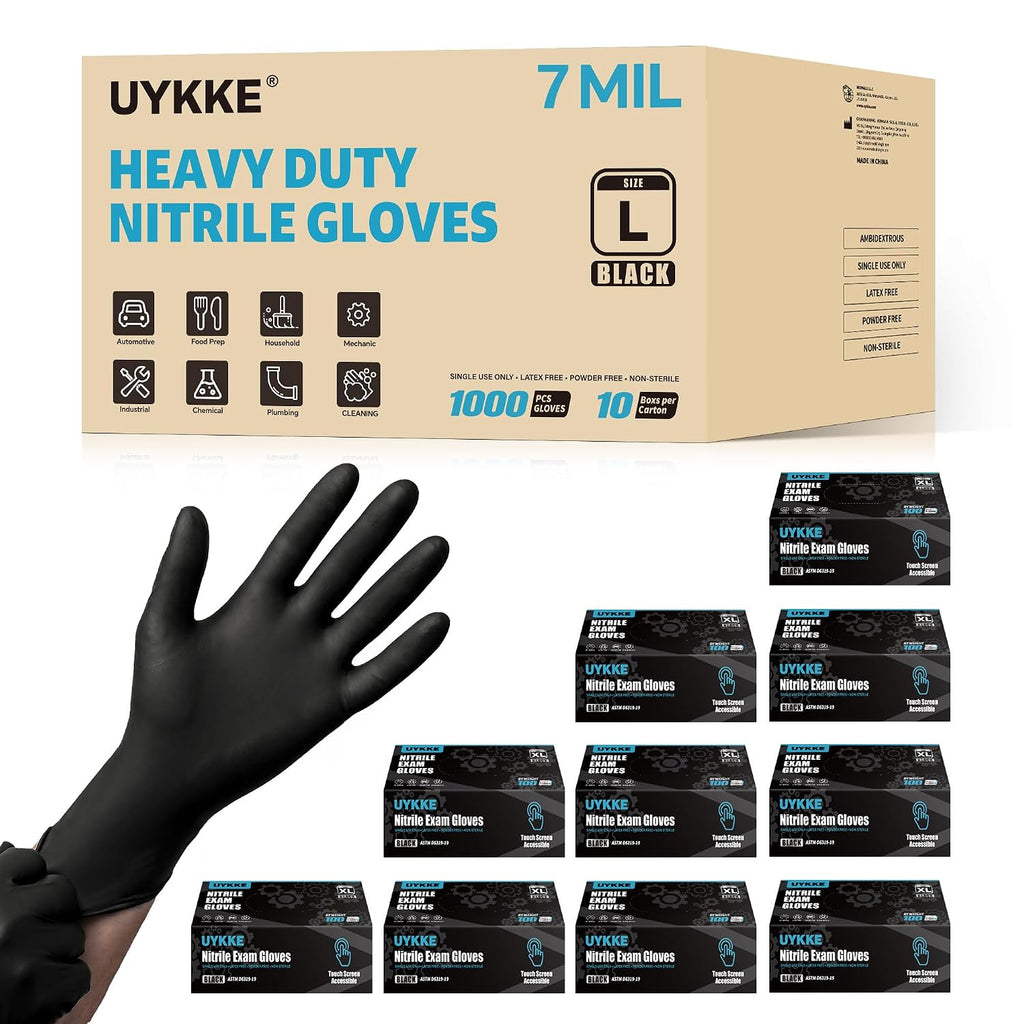 Nitrile Gloves HEAVY DUTY 7 Mil Disposable Rubber Black Gloves XL