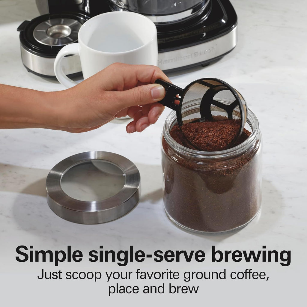 2-Way Brewer Coffee Maker, Single-Serve and 12-Cup Pot, Black/Stainless Steel(49980A), Carafe | 12 Cup Glass Carafe |