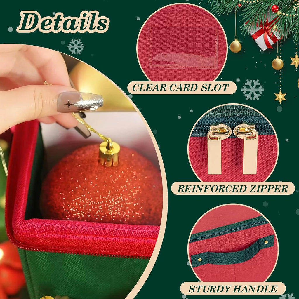 Christmas Ornament Storage Box with Adjustable Dividers Zippered Top Stores up to 128 Holiday Ornaments (3 Inch) Xmas