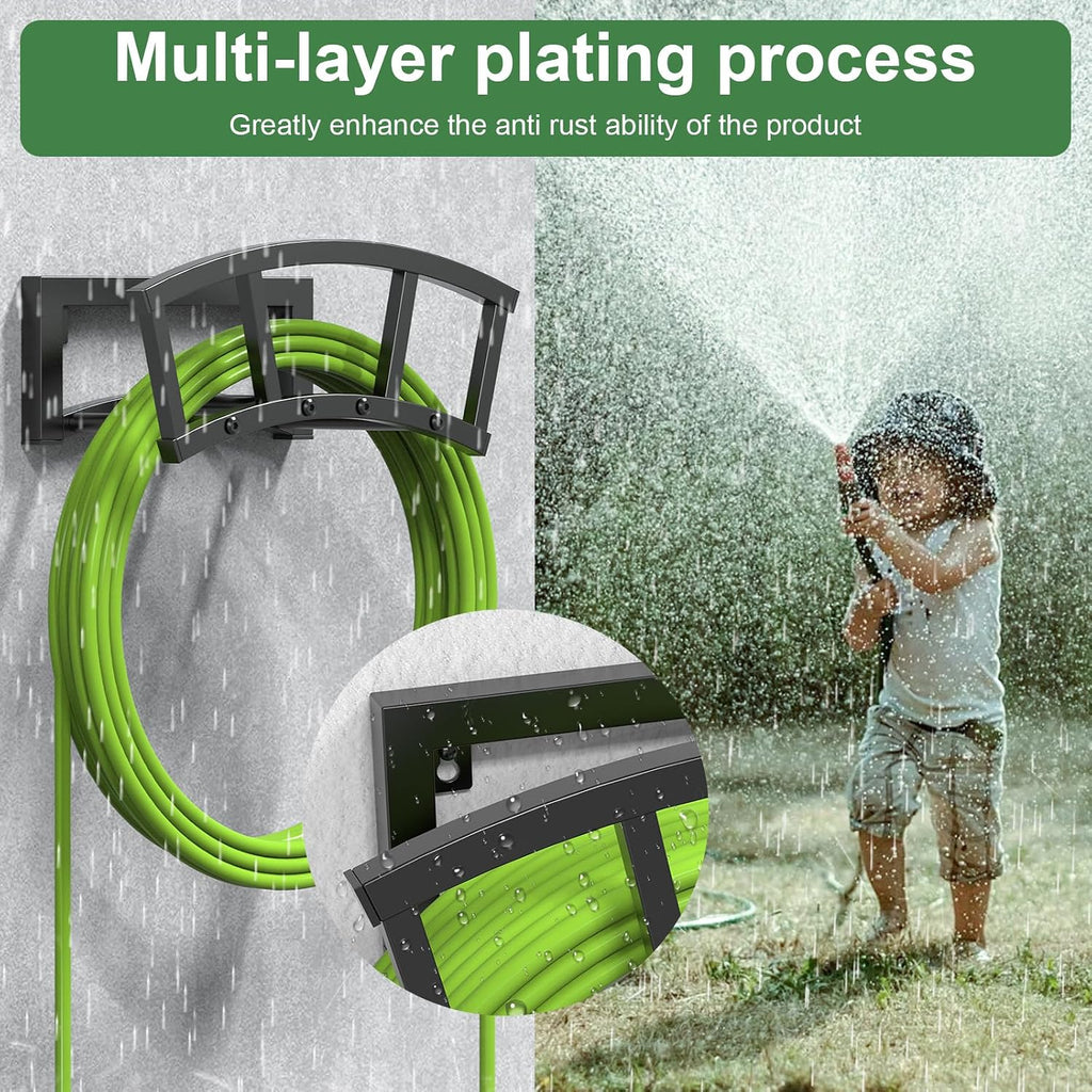 Garden Hose Holder Wall Mounted, Outdoor Heavy Duty Metal Water Hose Holder Hanger Holds 125-ft Water Pipe, Sturdy